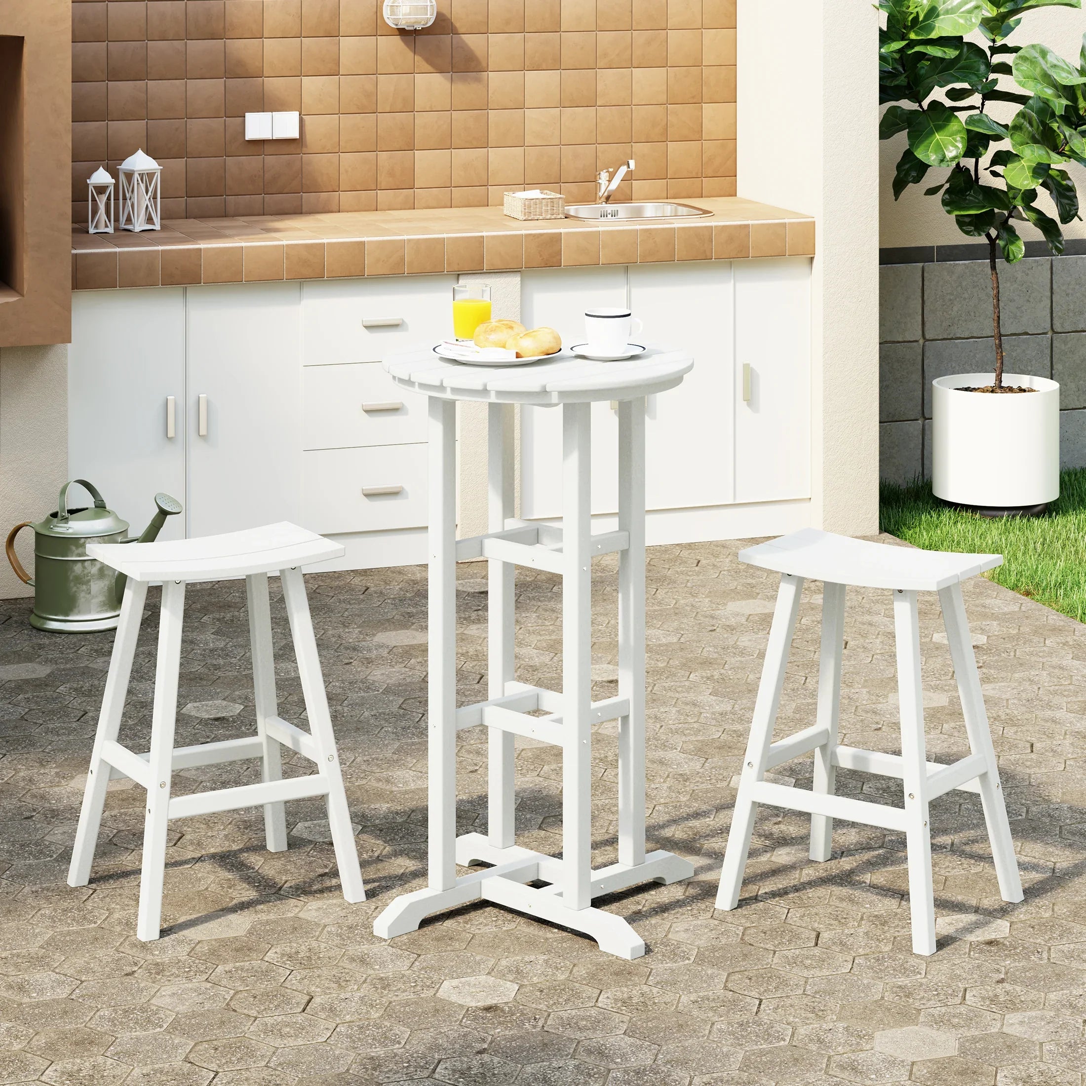 Paradise Outdoor Patio Bar Height Table and Bar Stool 3-Piece Dining Set
