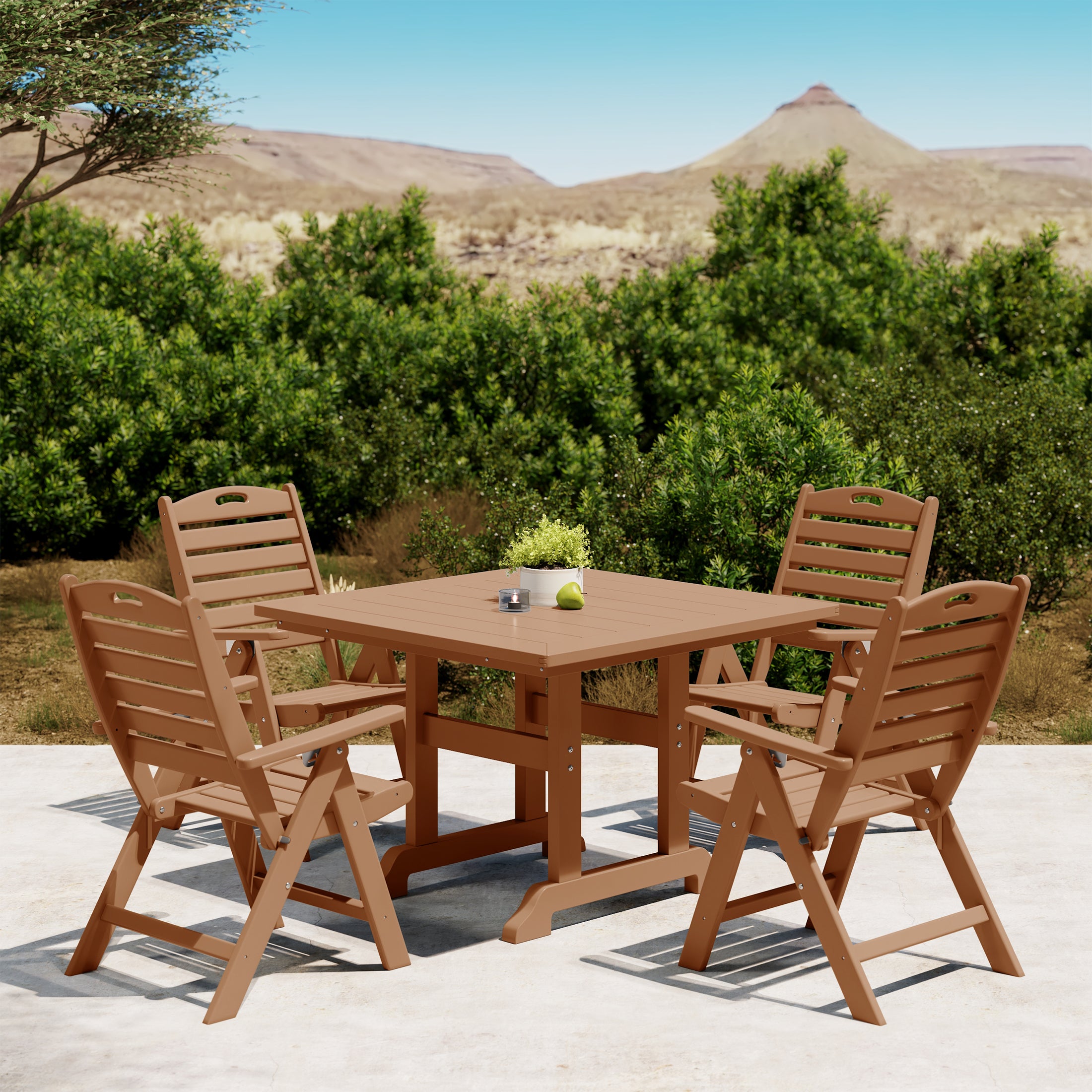 Paradise 5-Piece HDPE Square Patio Dining Table Set with Foldable Chairs