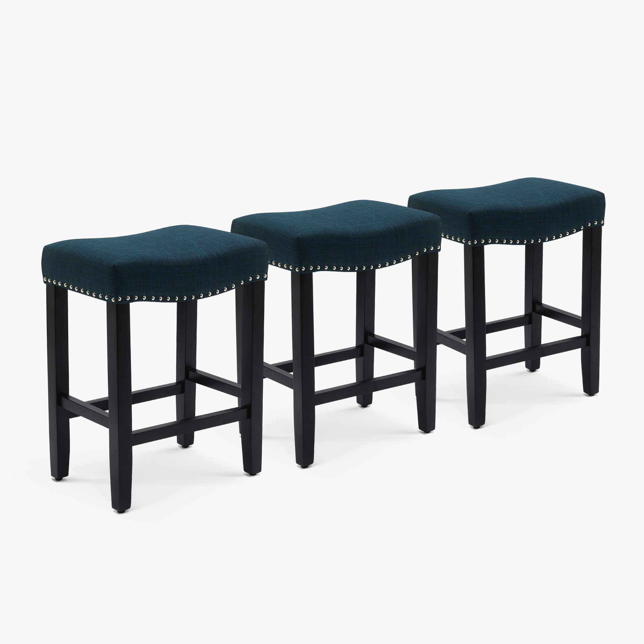 Bulmon 24" Upholstered Saddle Seat Black Counter Stool (Set of 3)