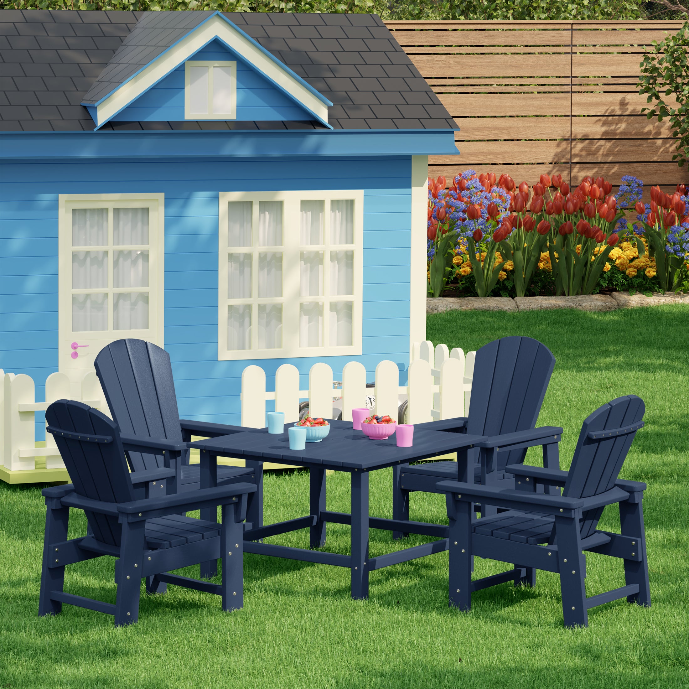 Paradise Kids 5-Piece HDPE Outdoor Square Patio Dining Table and Chairs Set