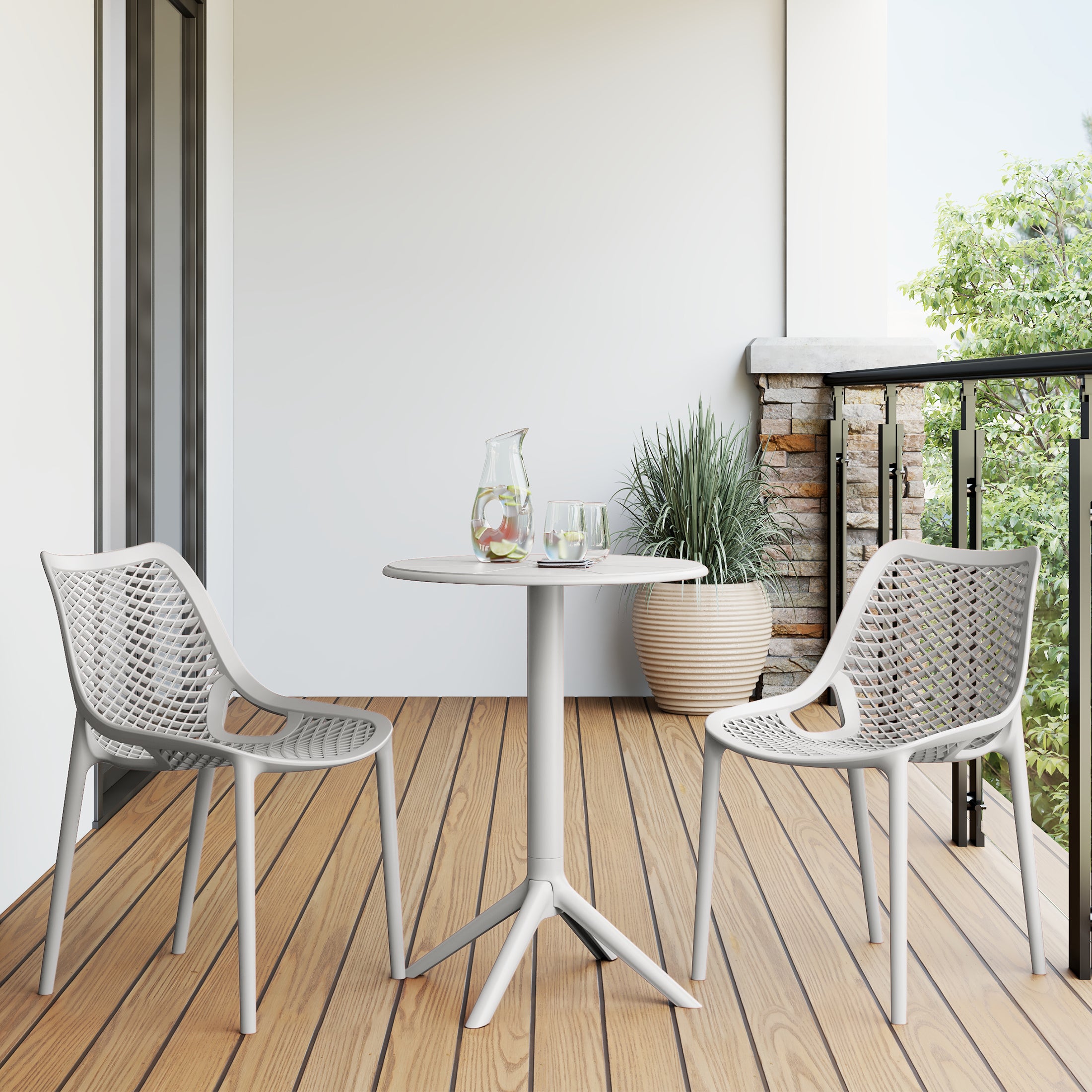 Sunshine 3-Piece Outdoor Resin Patio Bistro Set with Stackable Patio Dining Side Chairs