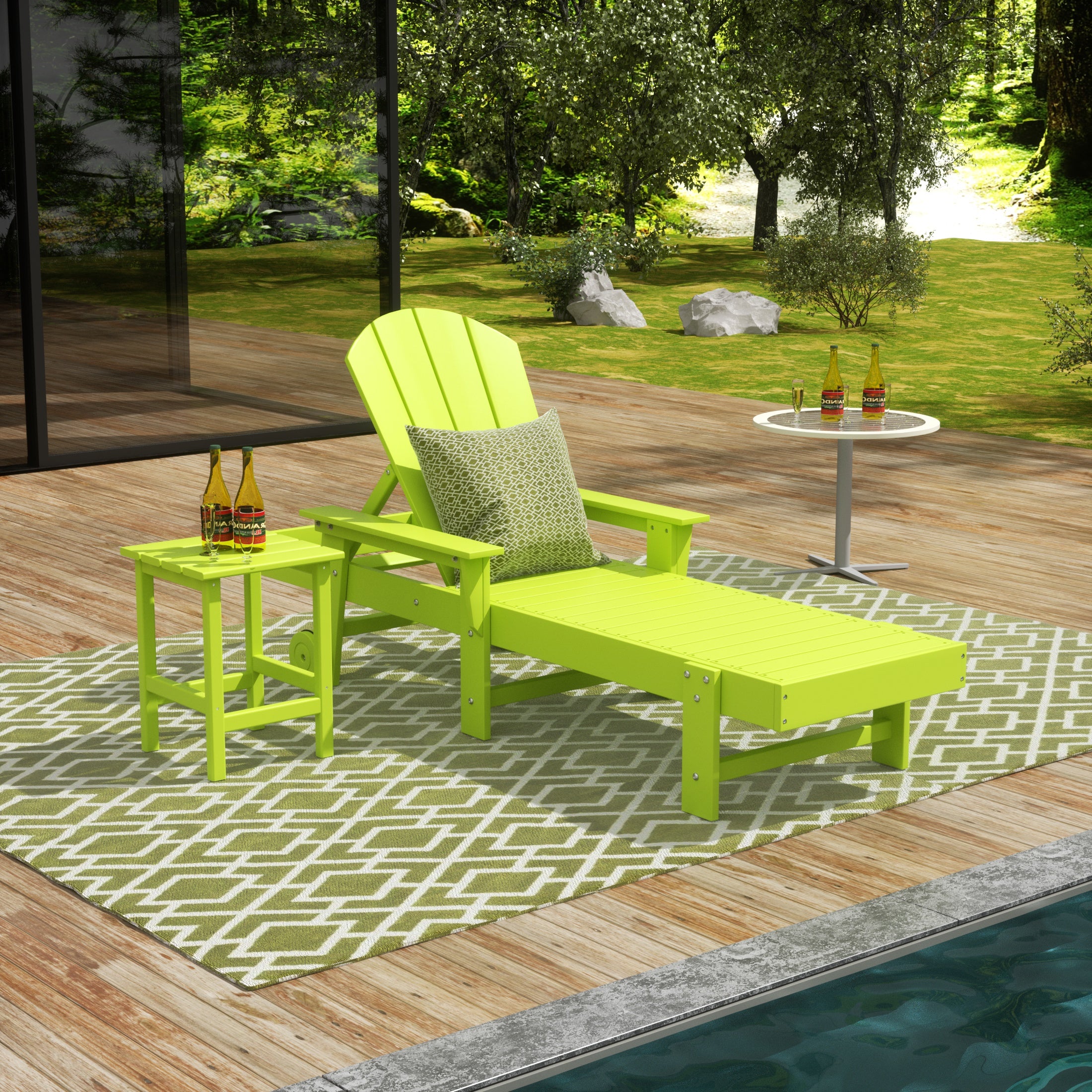 Paradise 2 Piece Adirondack Poly Reclining Chaise Lounge With Arms & Wheels