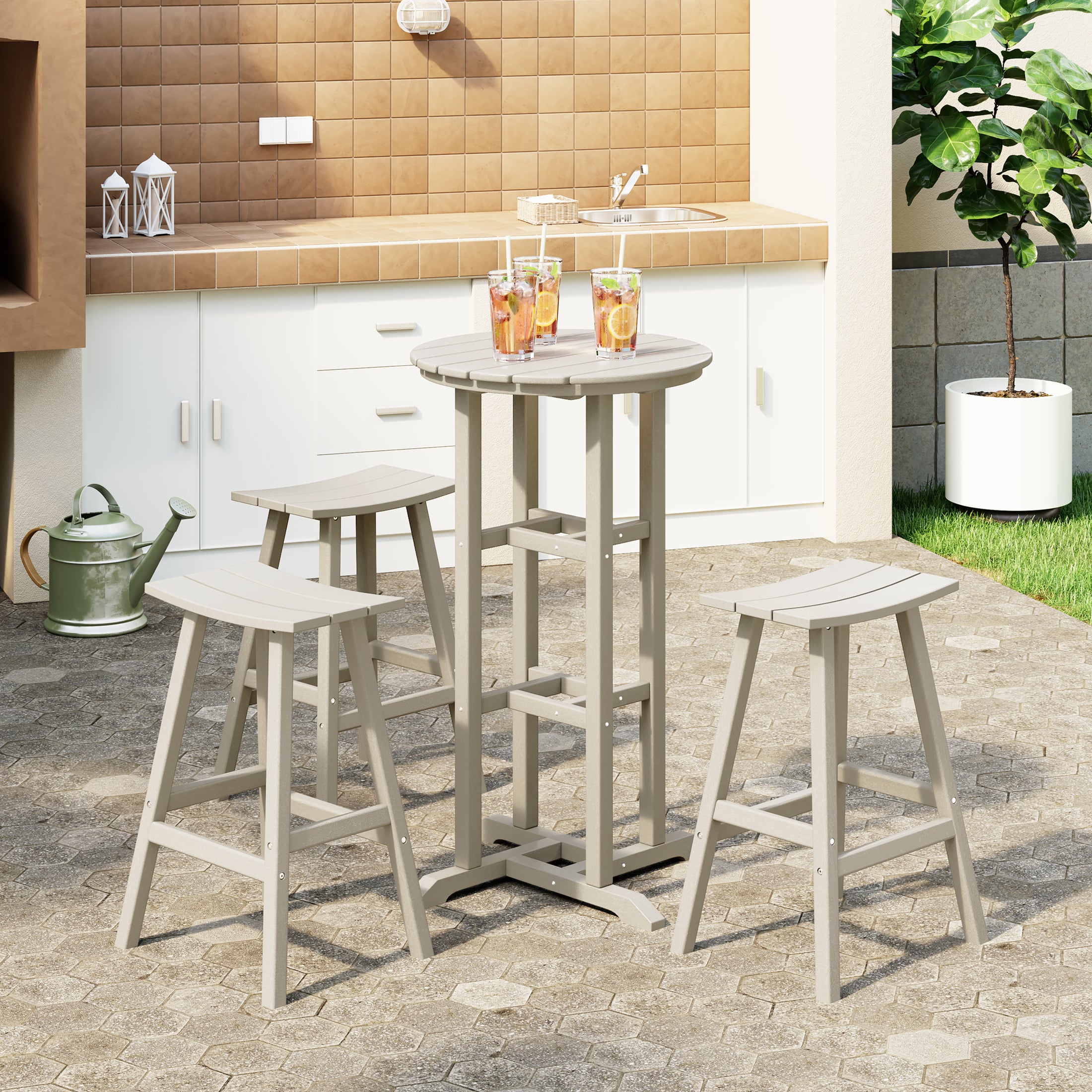 Paradise Outdoor Patio Bar Height Table and Bar Stool 4-Piece Dining Set