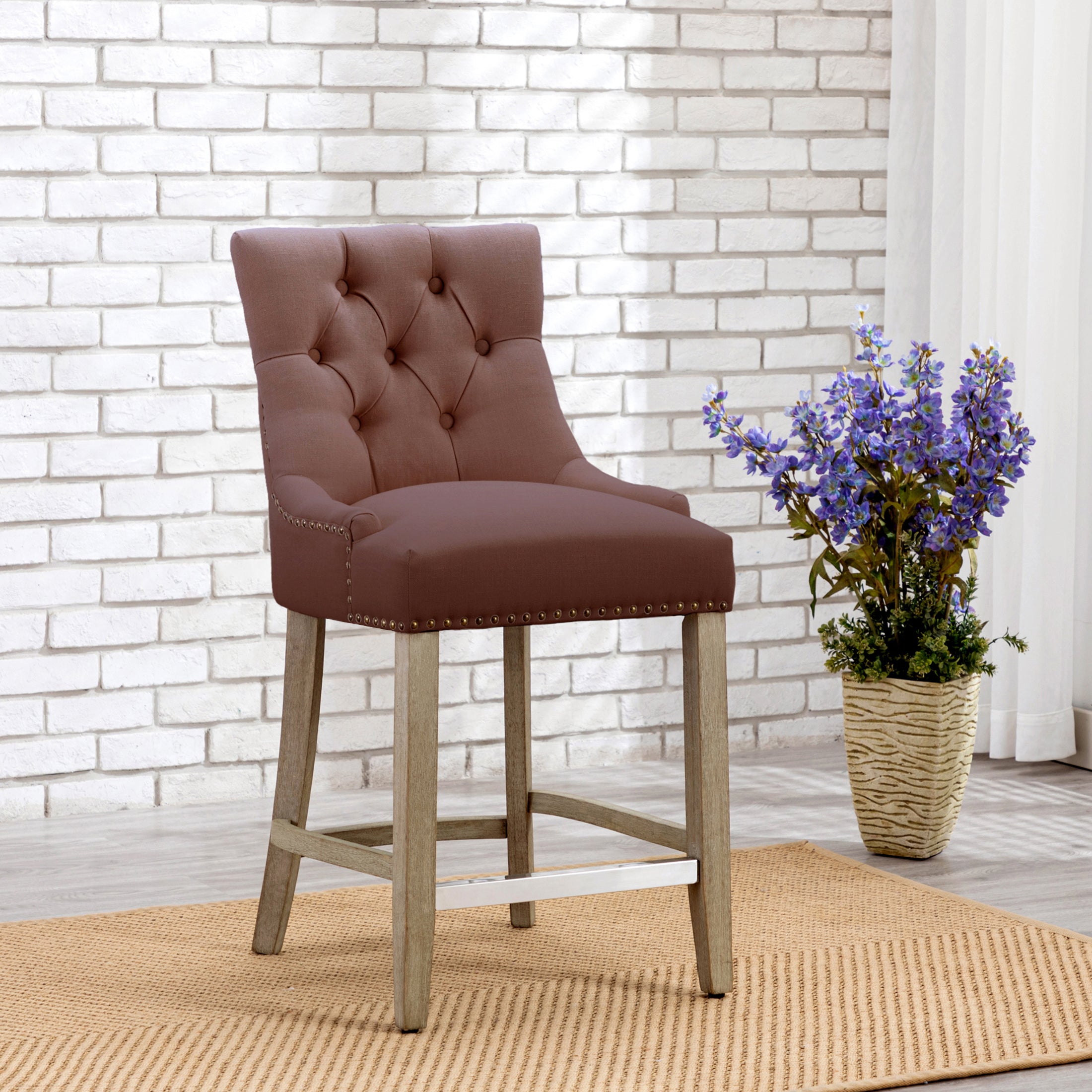 Bellmount 24" Upholstered Wood Bar Stool with Tufted Back