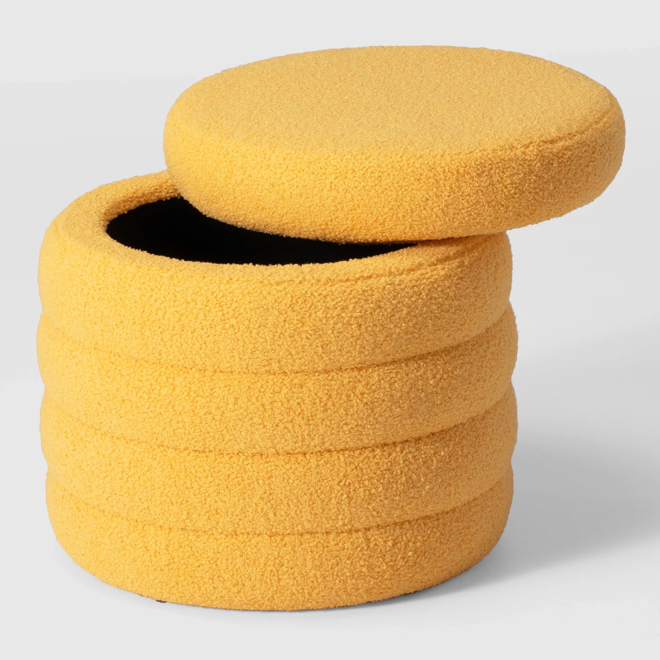 Celine Mid-Century Modern Faux Sherpa Round Storage Ottoman