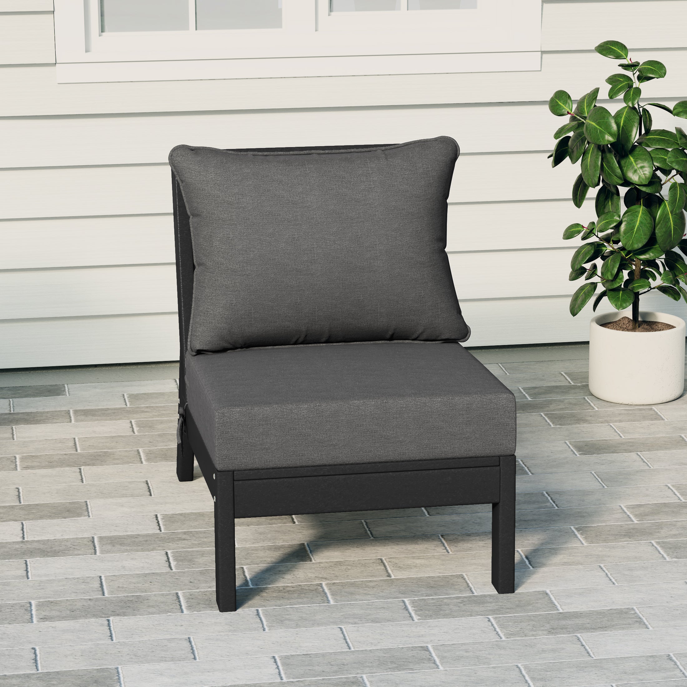 Portsmouth Outdoor HDPE Deep Seating Modular Armless Patio Chair with Patio Cushions
