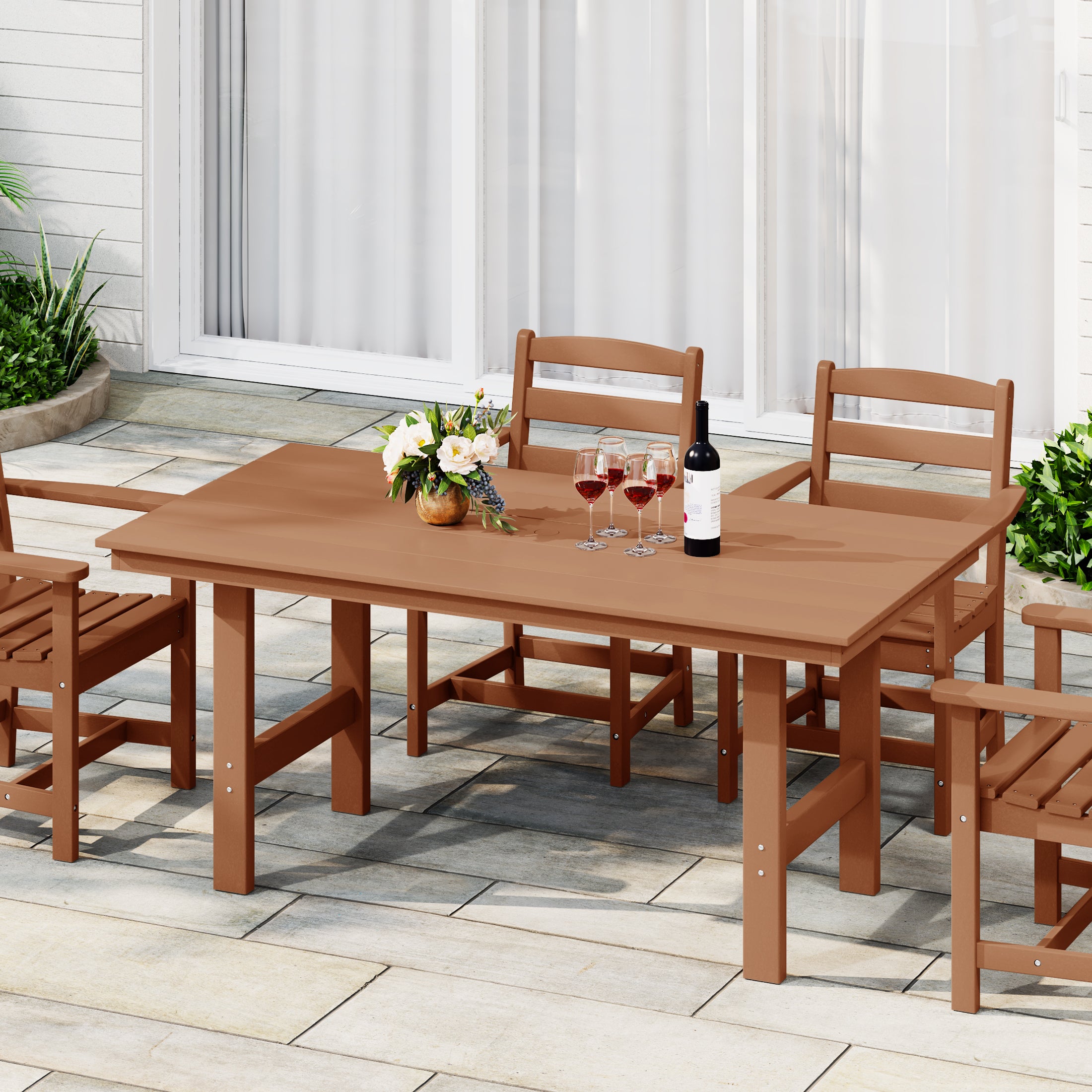 Palms Outdoor Modern HDPE 66" Wide Rectangle Patio Dining Table for 6