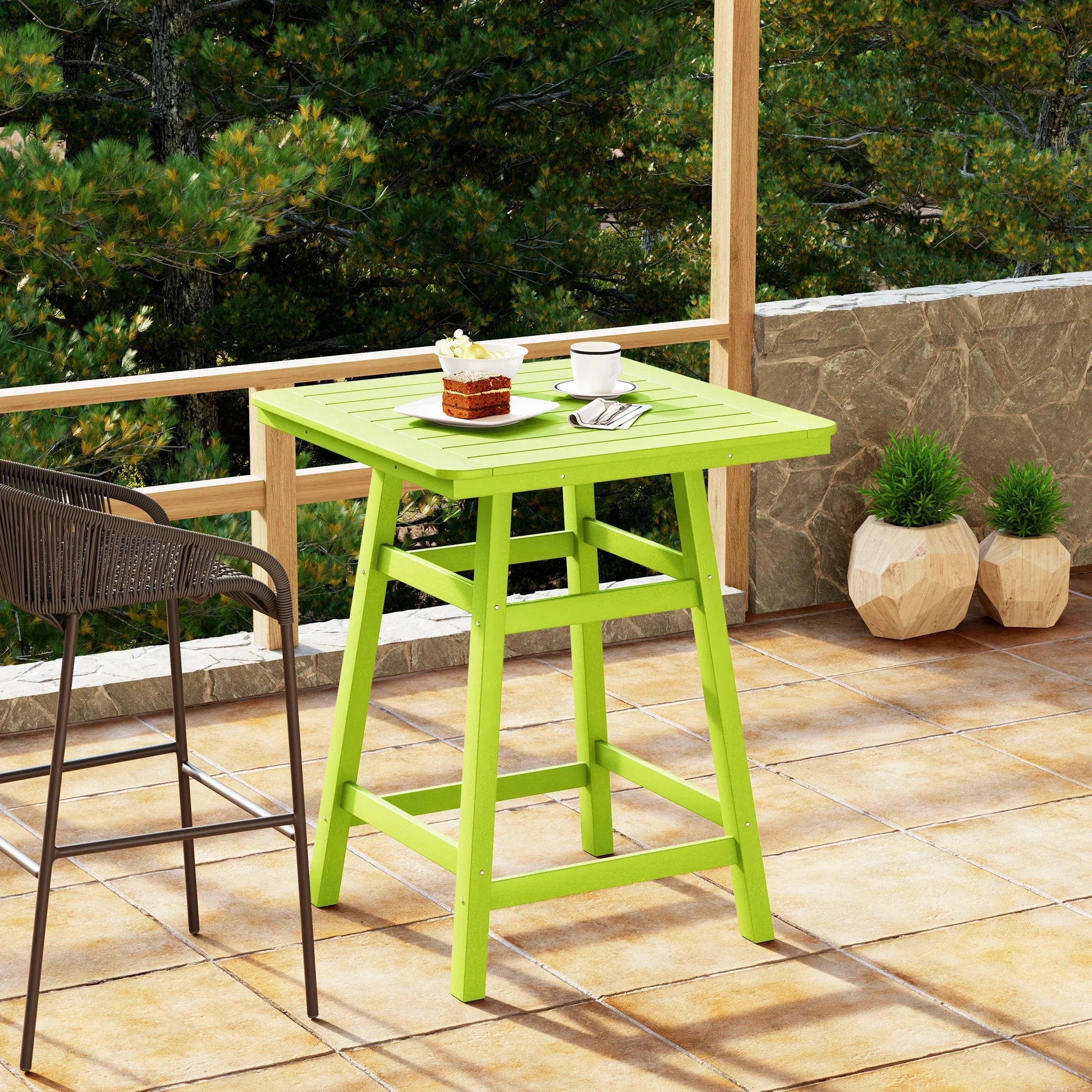 Paradise 30" Square Outdoor Patio Counter High Bistro Bar Table With Umbrella Hole