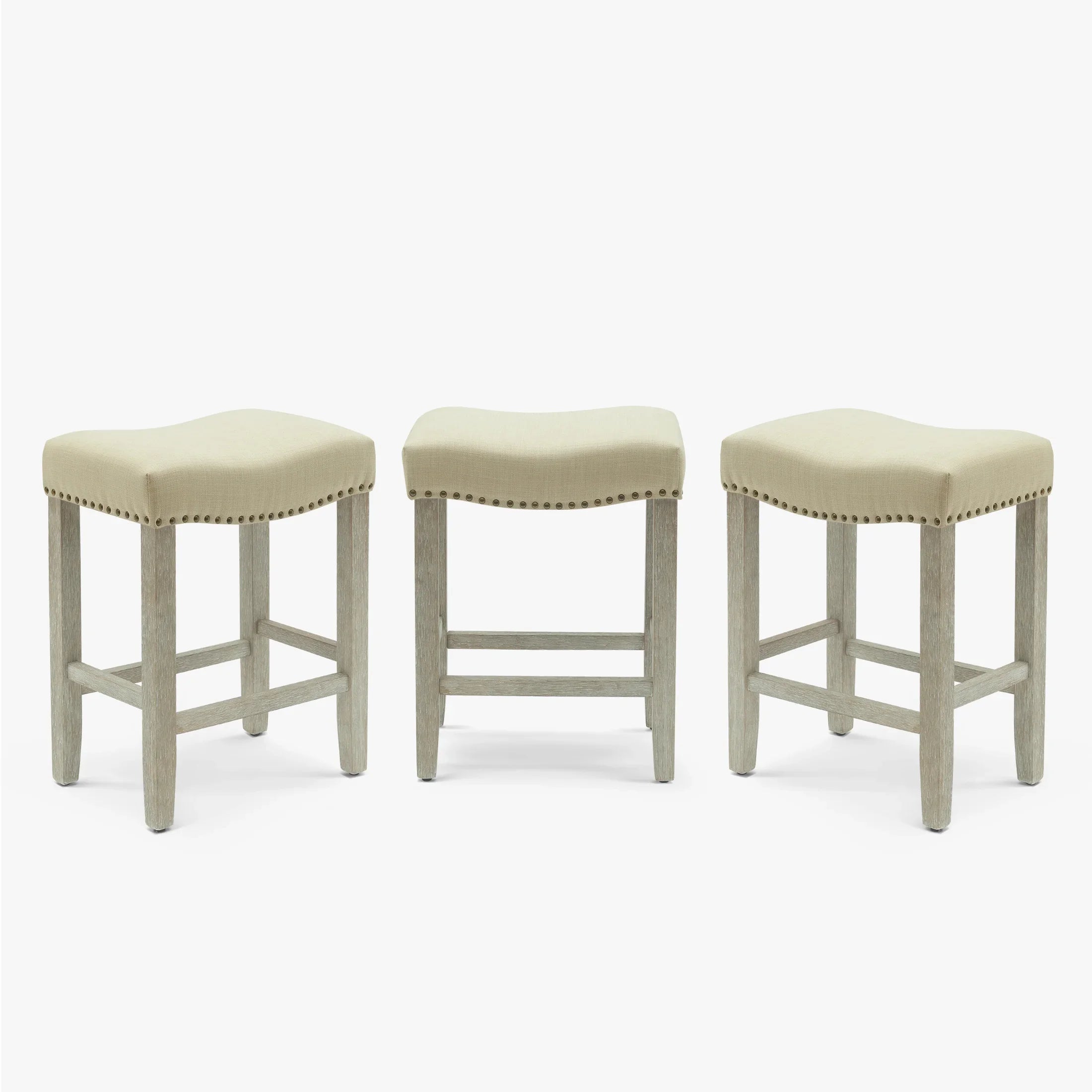 Bulmon 24" Upholstered Saddle Seat Antique Gray Counter Stool (Set of 3)