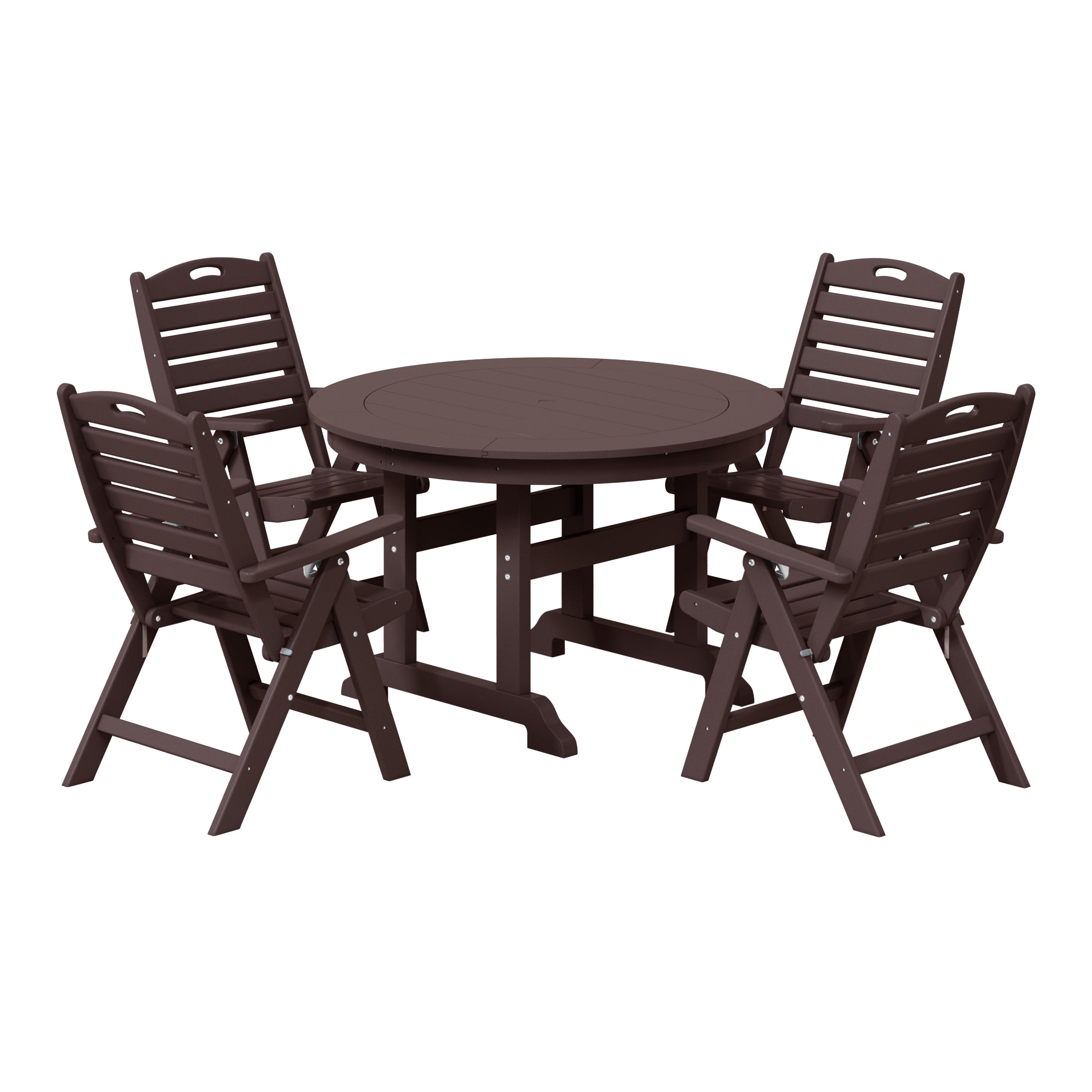 Paradise 5-Piece HDPE Round Patio Dining Table Set with Foldable Chairs