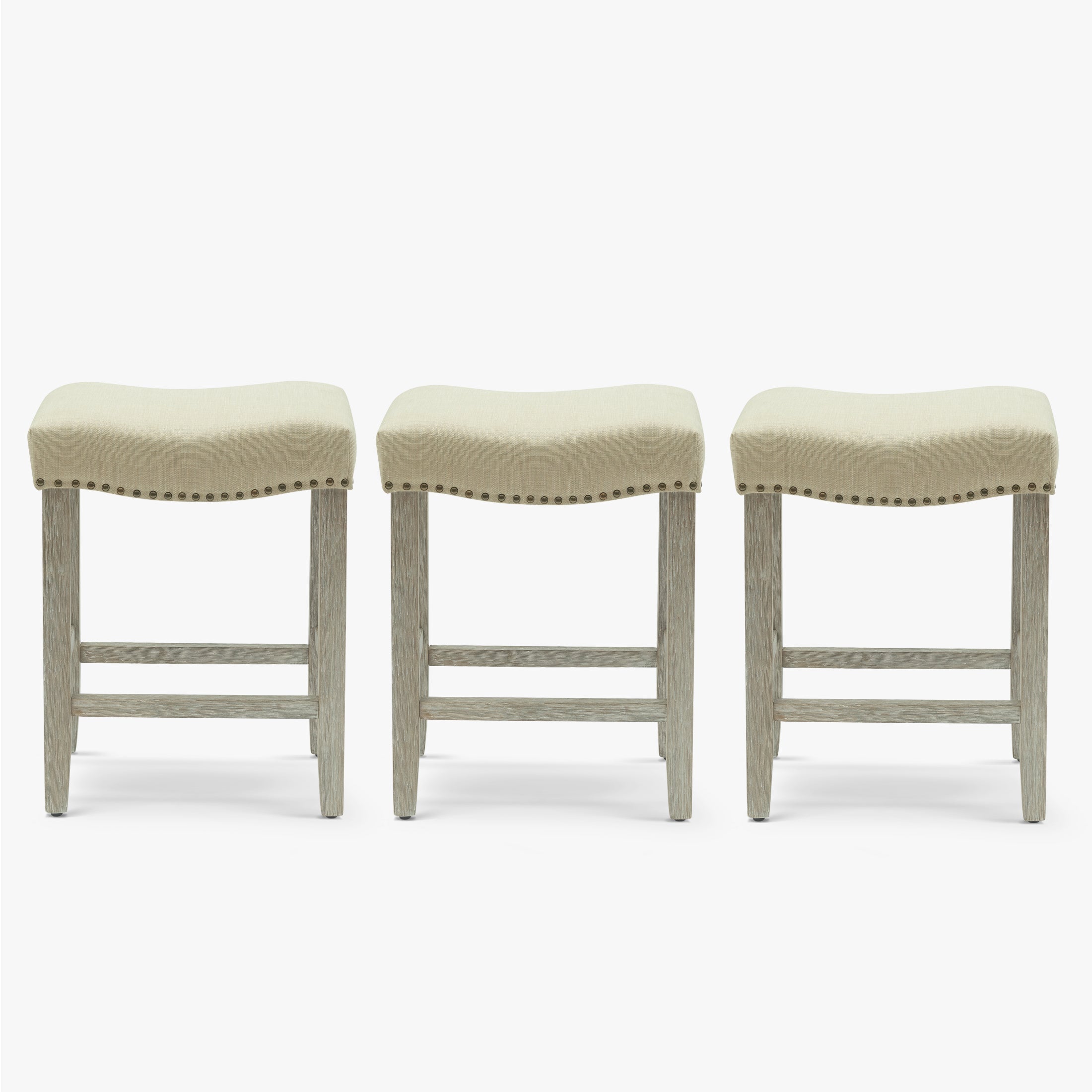 Bulmon 24" Upholstered Saddle Seat Antique Gray Counter Stool (Set of 3)