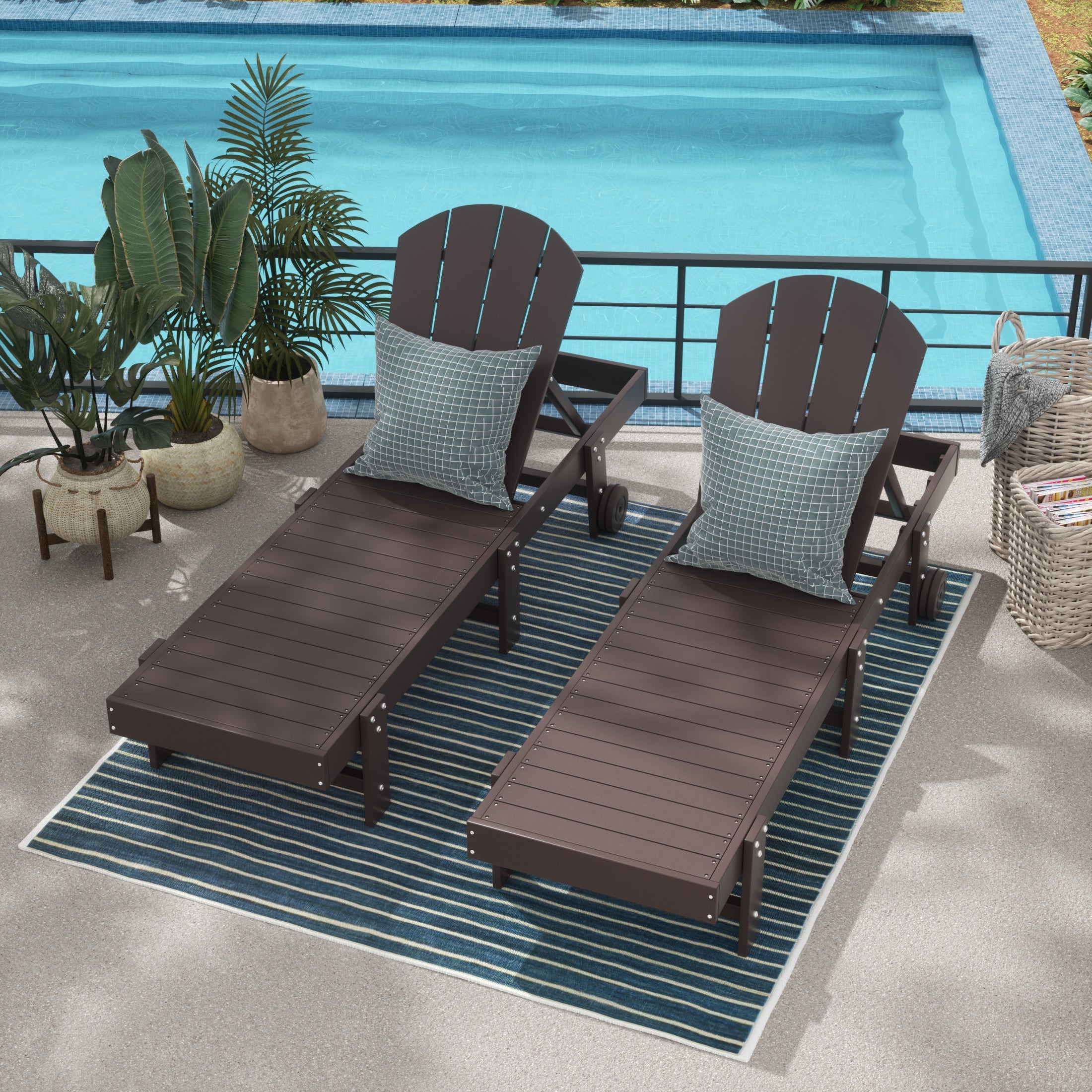 Paradise Adirondack Poly Reclining Chaise Lounge With Wheels (Set Of 2)