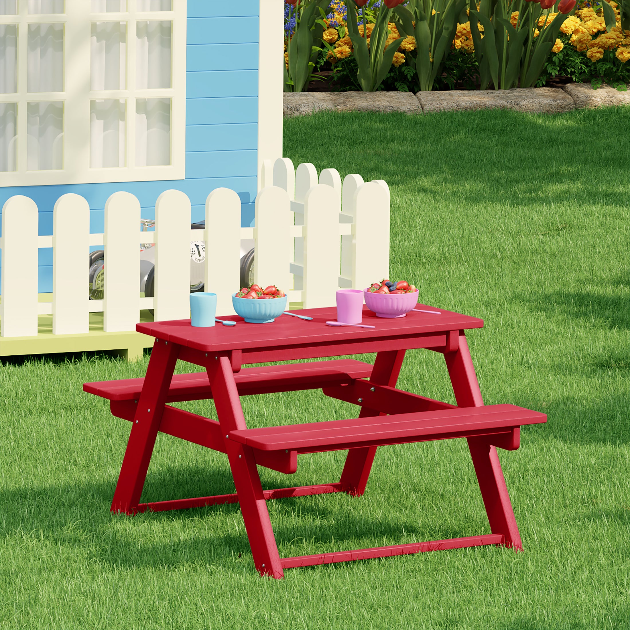 Paradise Outdoor Patio Kids HDPE Plastic Picnic Bench Table