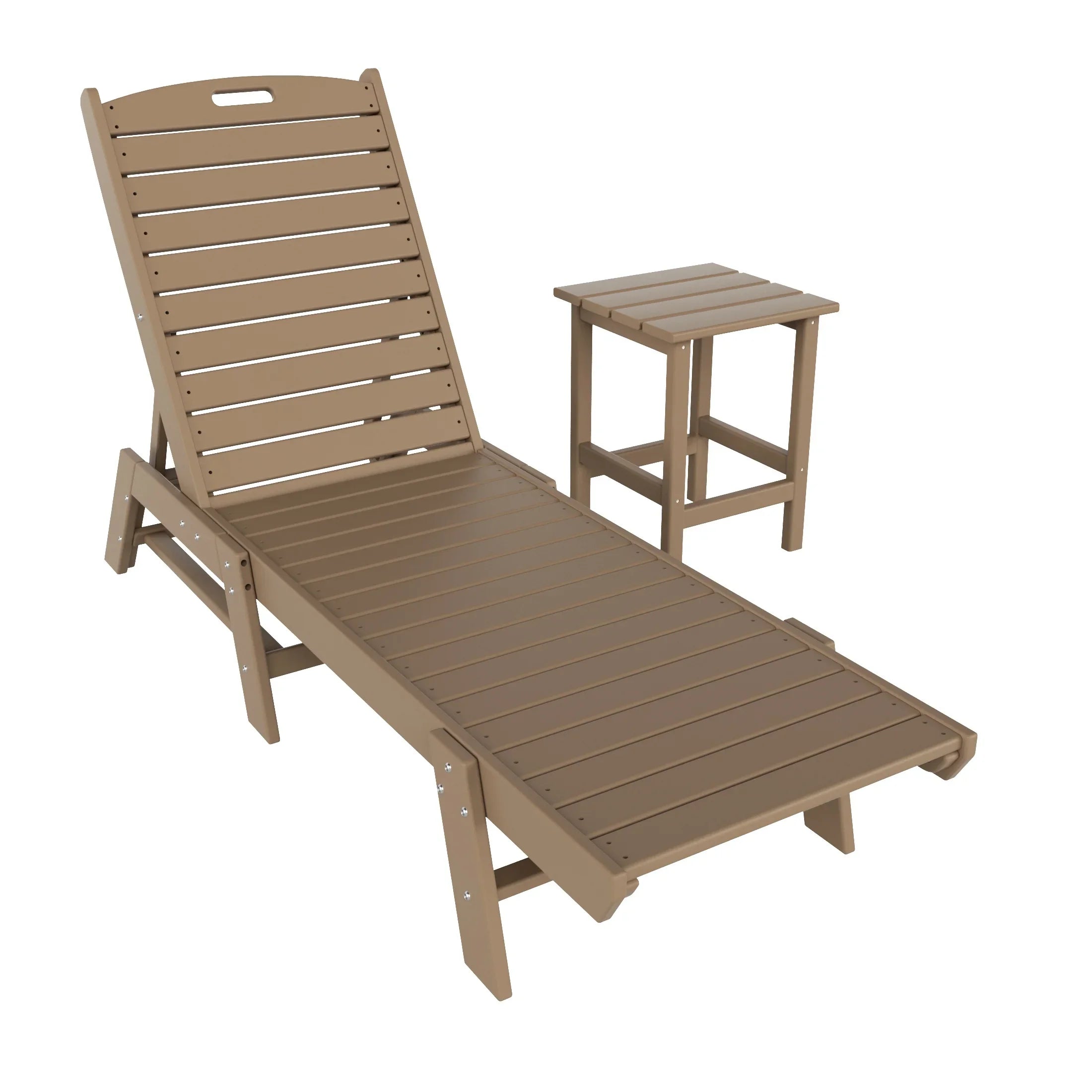 Paradise 2-Piece Poly Outdoor Patio Chaise Lounge Chair with Side Table Set