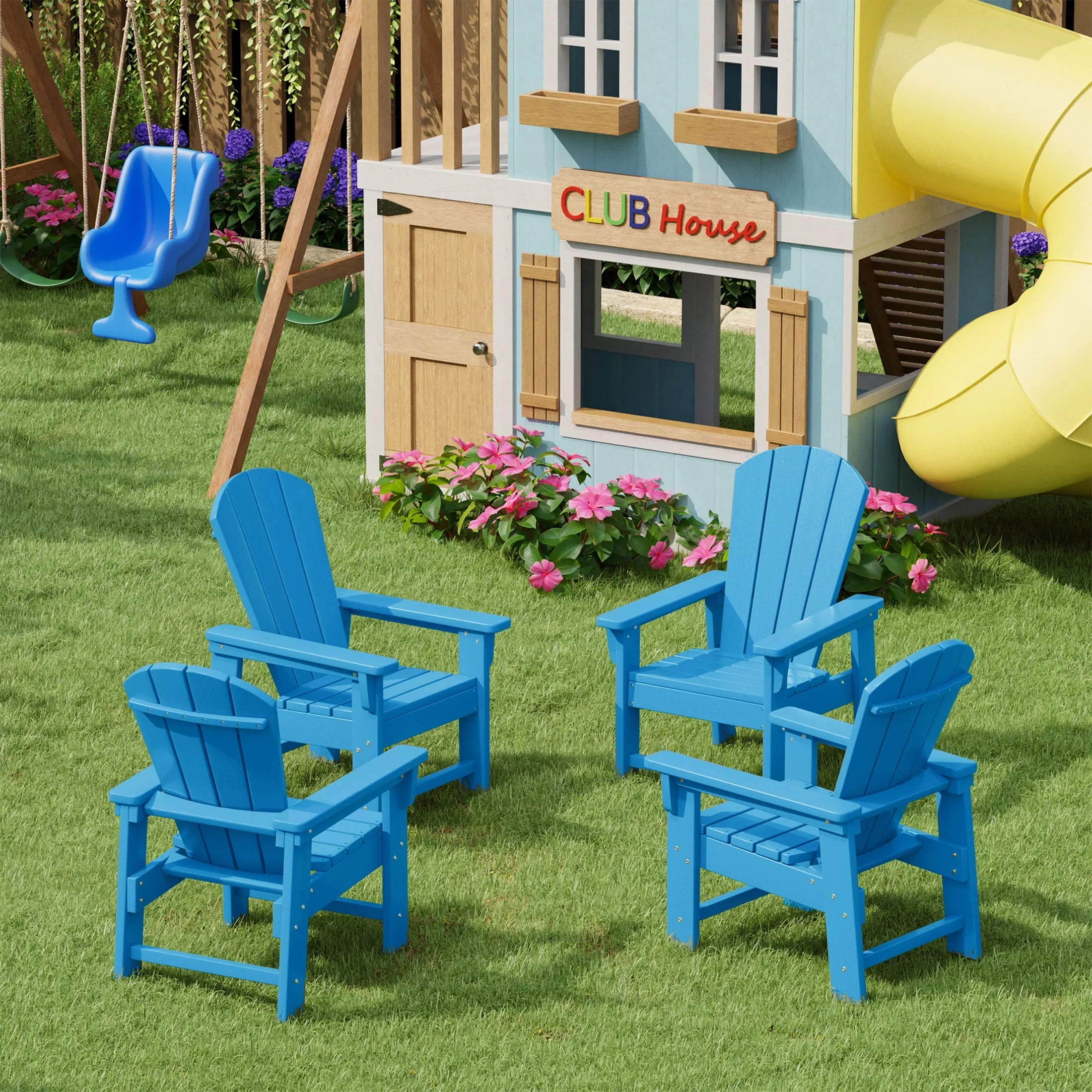 Paradise Kids Outdoor Adirondack Plastic Patio Chair (Set of 4)