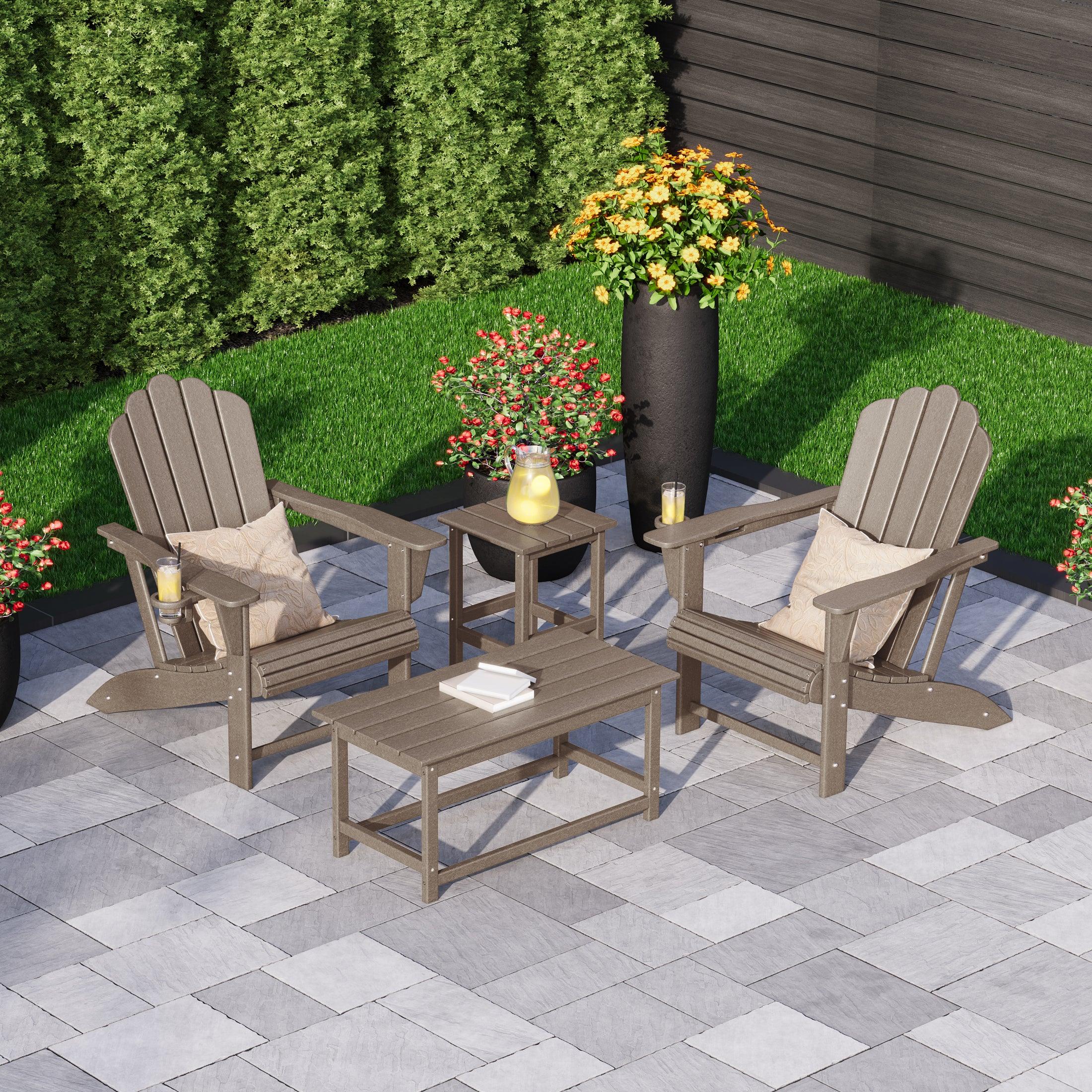 Lakeview 4-Piece Adirondack Chairs with Cup Holders and Table Set