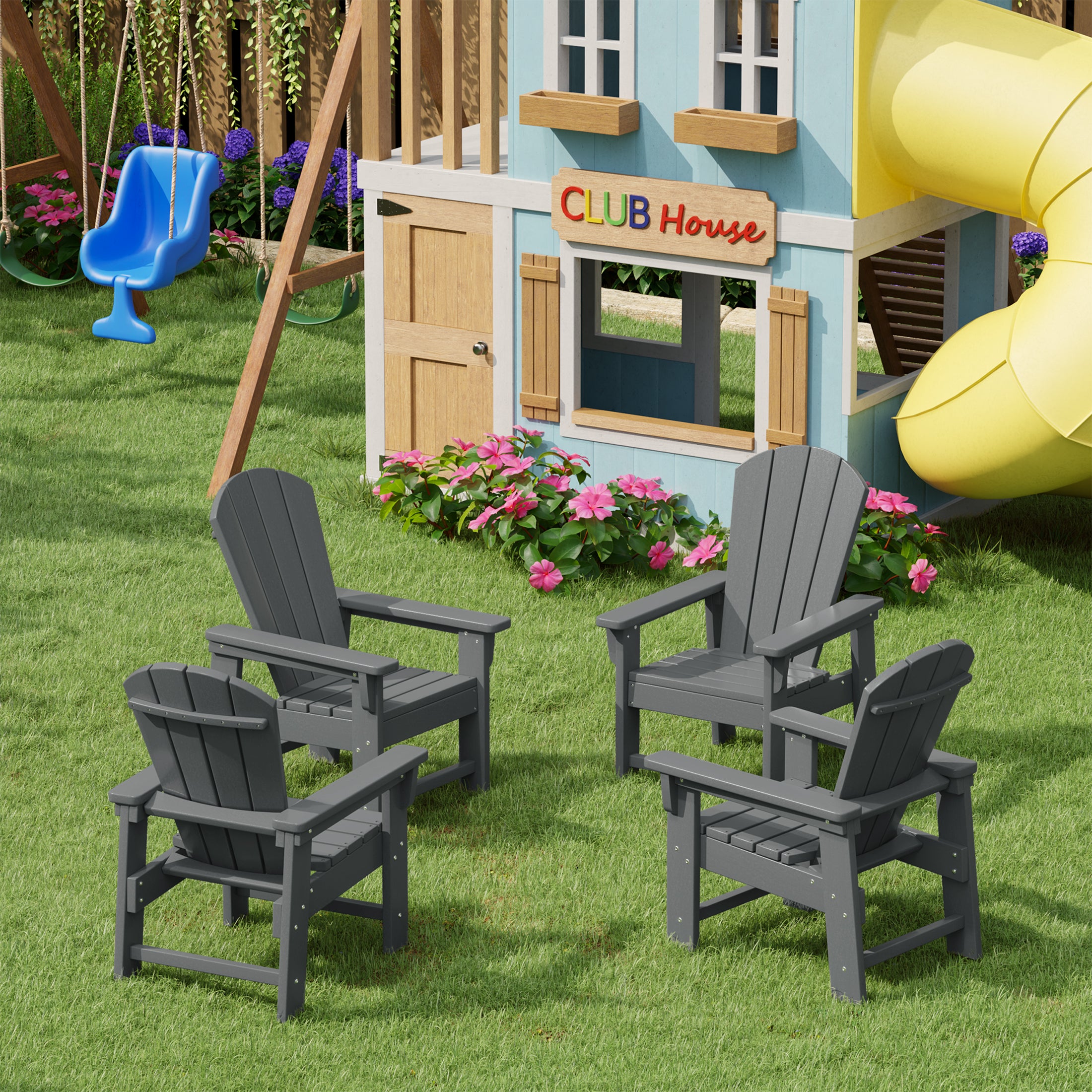 Paradise Kids Outdoor Adirondack Plastic Patio Chair (Set of 4)
