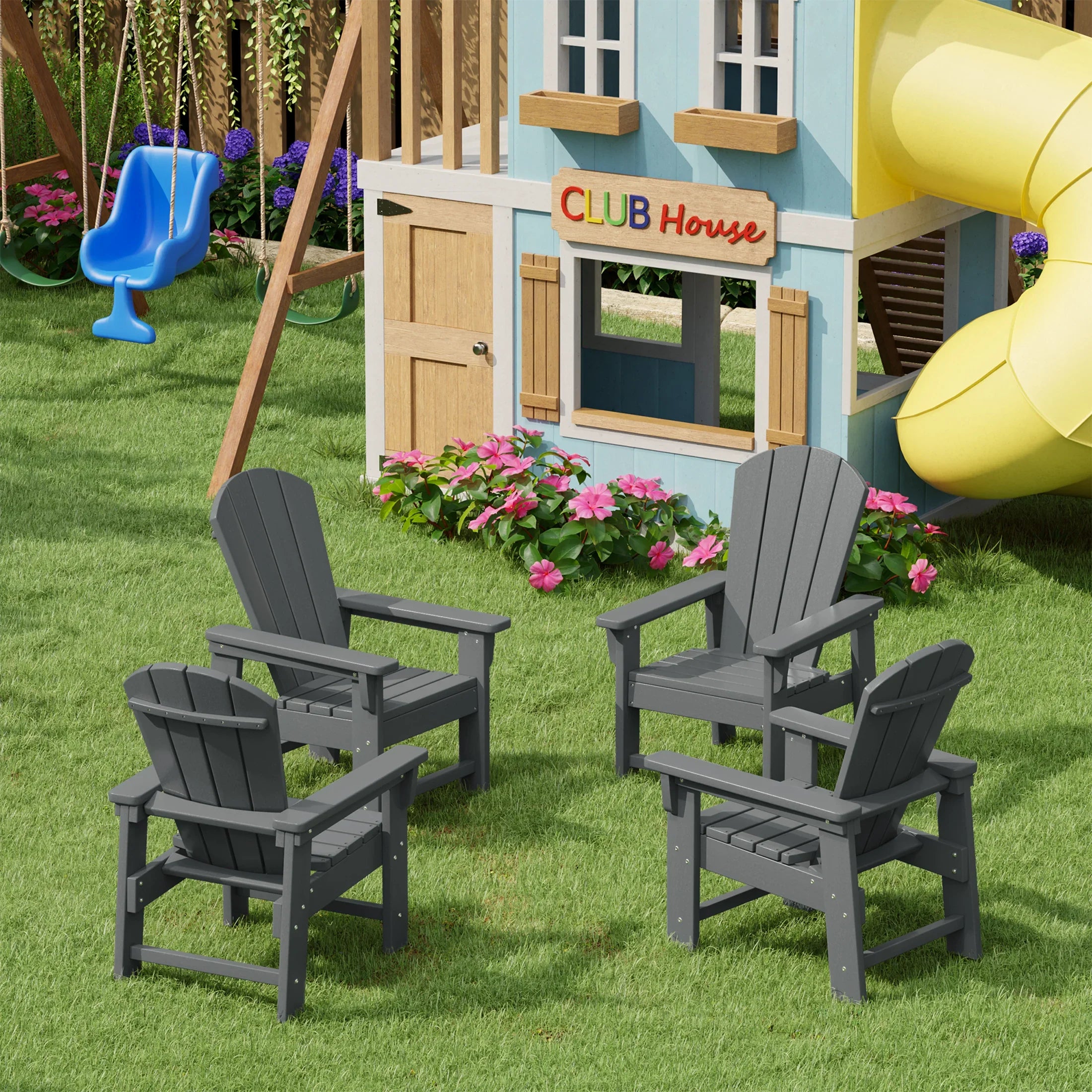 Paradise Kids Outdoor Adirondack Plastic Patio Chair (Set of 4)