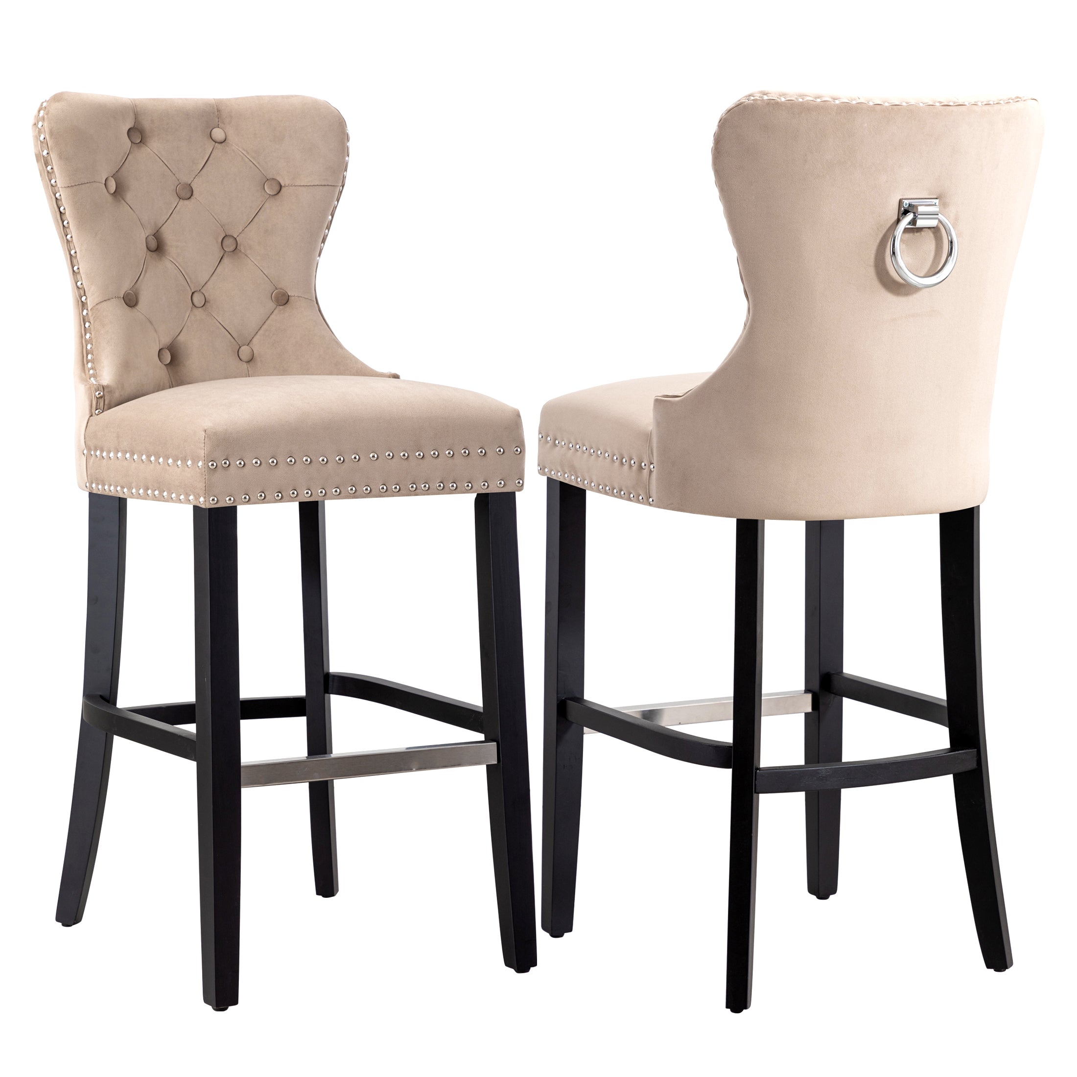 Hank 29" Tufted Velvet Bar Stool (Set of 2), Black
