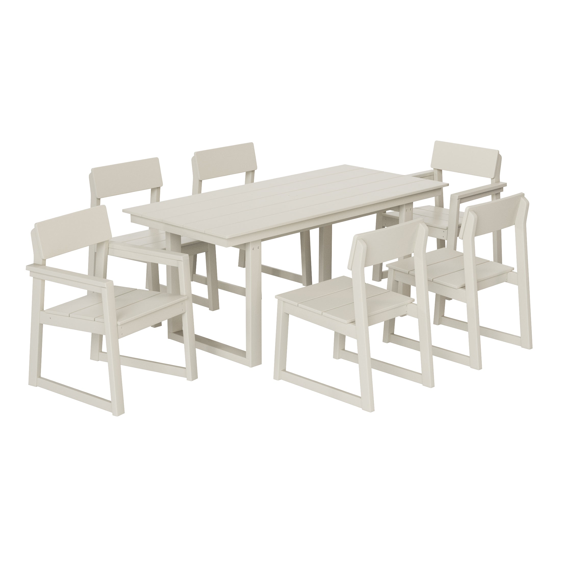 Cambria 7-Piece Modern HDPE Outdoor Patio Dining Table Set With Umbrella Hole