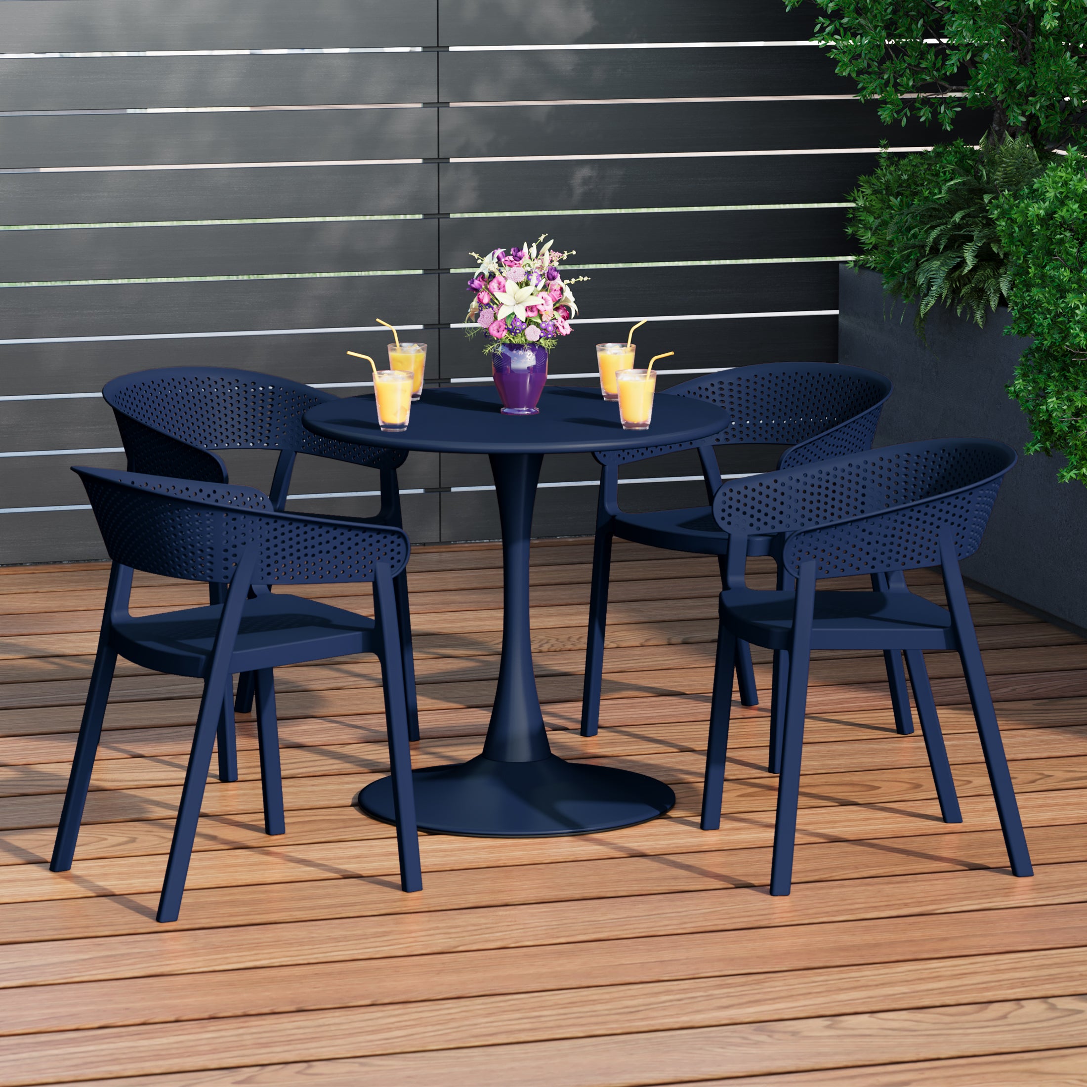 Sunshine 5-Piece Indoor Outdoor Metal Patio Dining Table Set With Stackable Patio Chairs