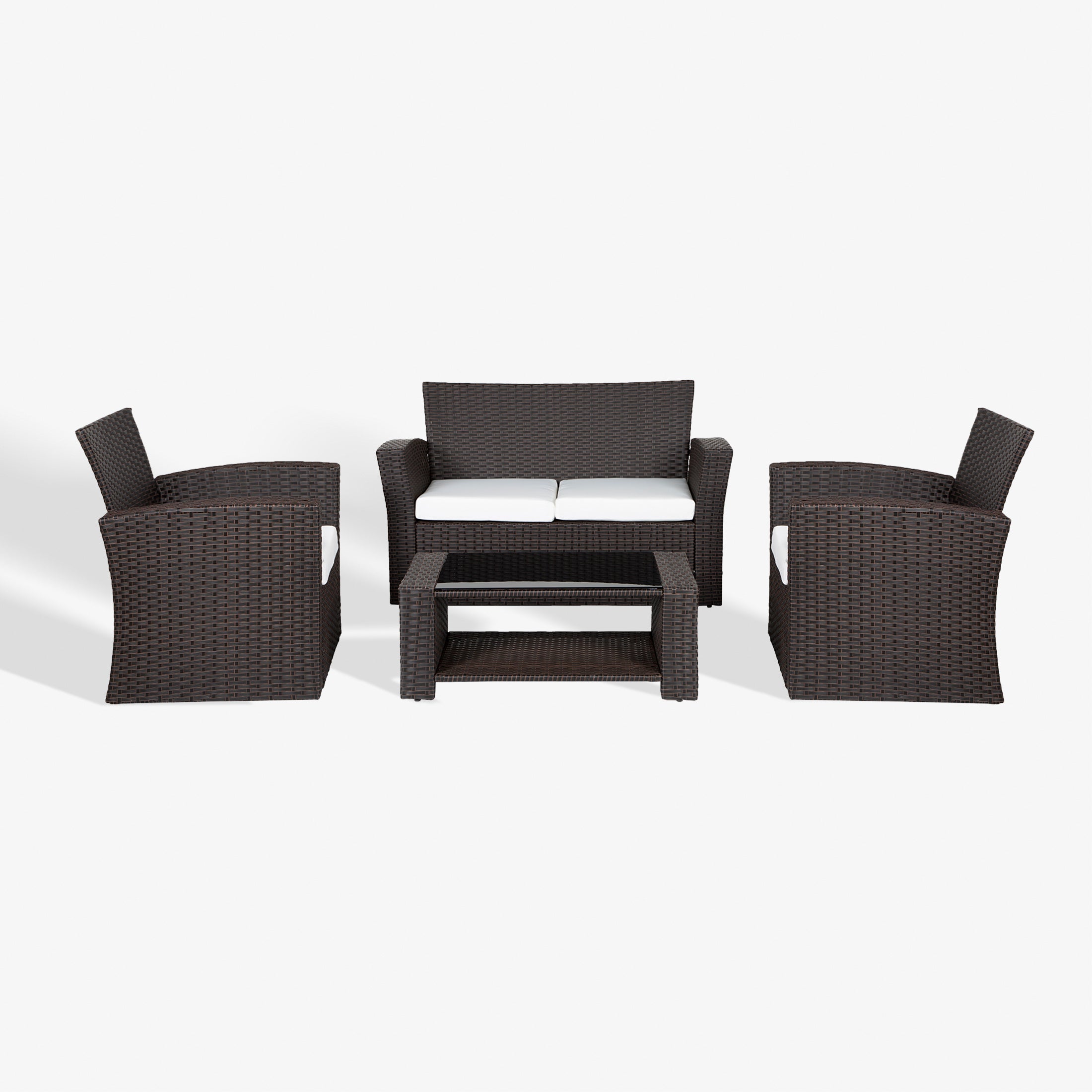 Wynston 4-Piece set Chocolate color base Outdoor / Patio Wicker Rattan Conversation Sofa set with cushions and a Coffee table ( 4 seater )