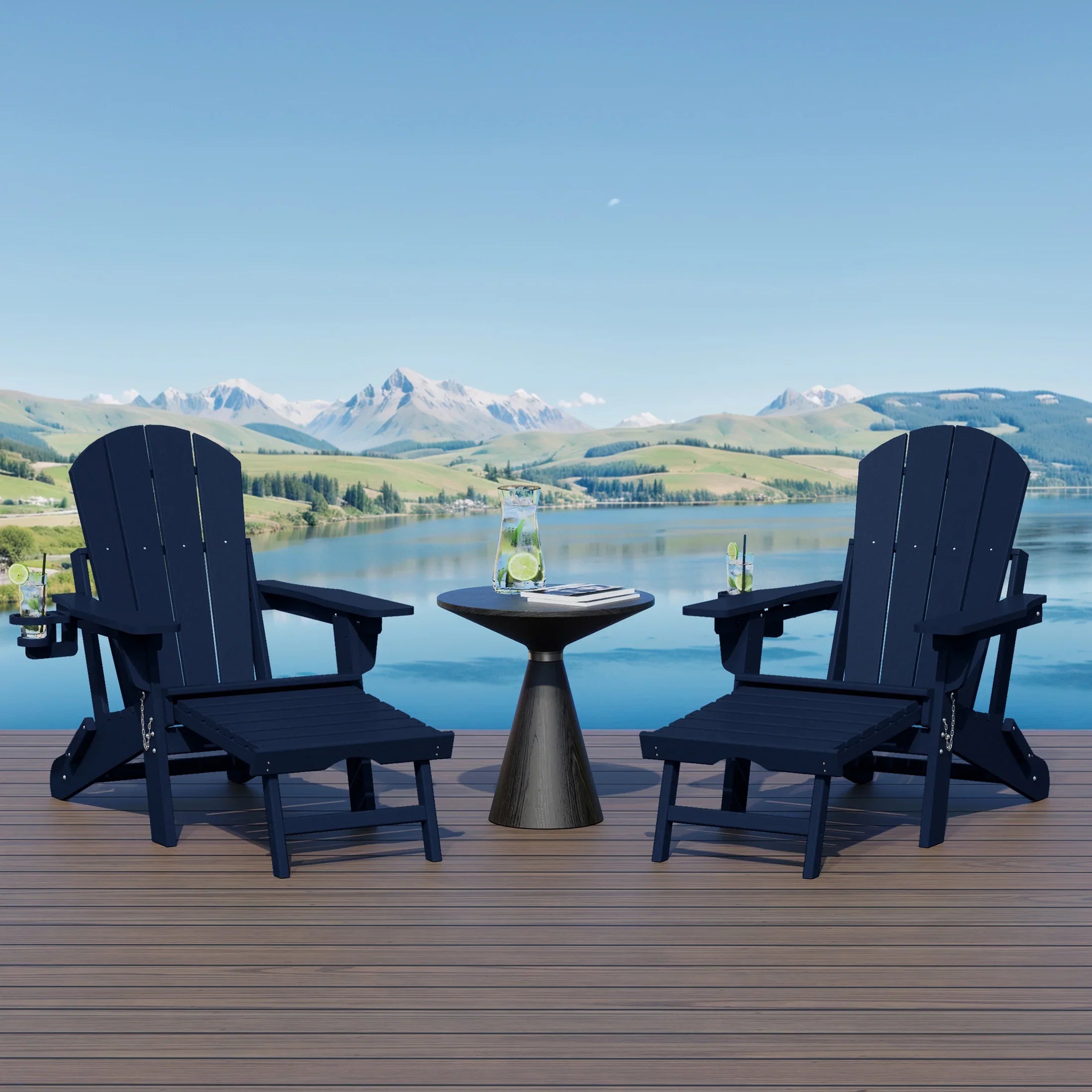 Paradise Folding Adjustable Adirondack Chair with Retractable Ottoman and Cup Holder (Set of 2)
