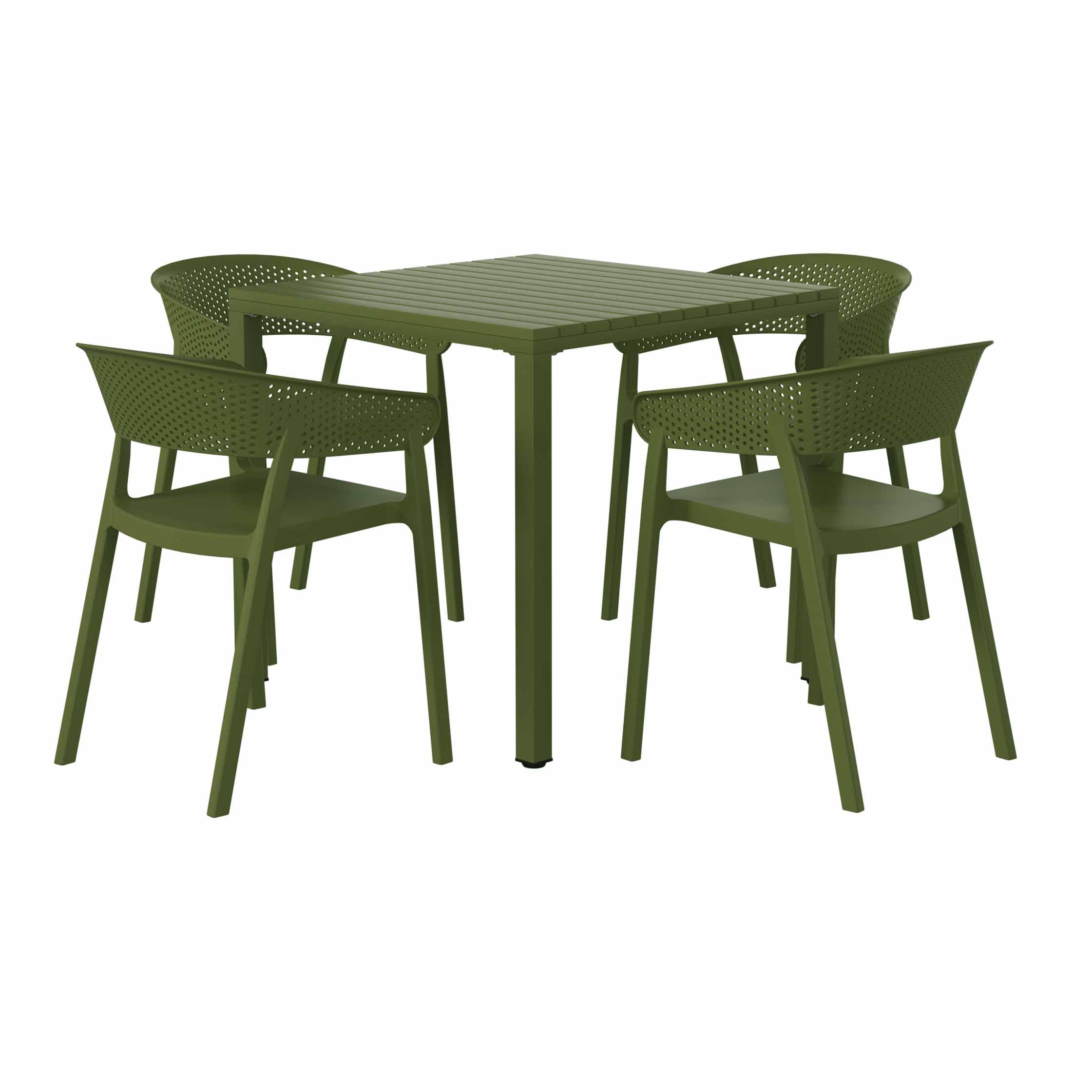 Sunshine 5-Piece Outdoor Metal Frame Square Dining Table Patio Set with Stackable Patio Dining Chairs