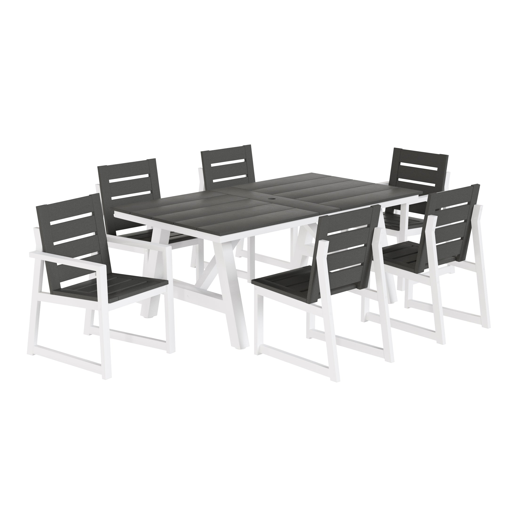 Stinson 7-Piece HDPE Outdoor Furniture Patio Dining Table With Umbrella Hole and Chairs Set For 6