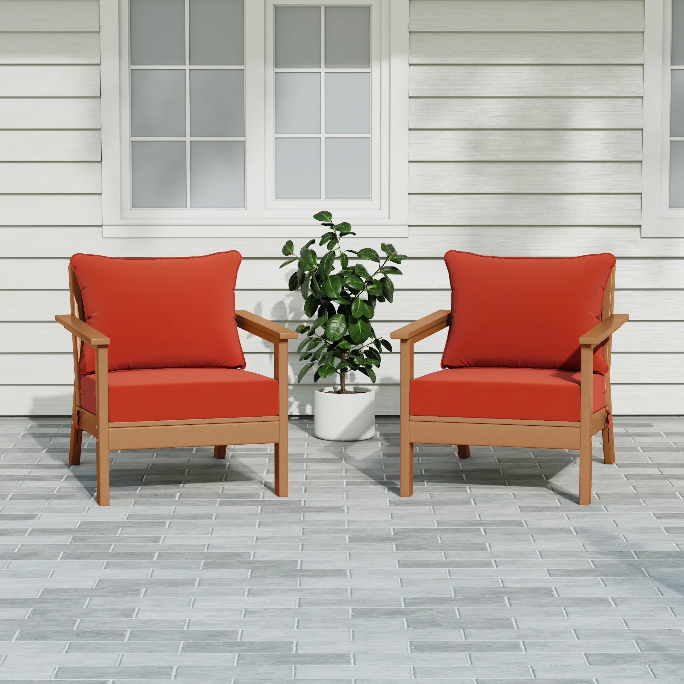 Portsmouth Outdoor Modern HDPE Patio Club Chairs with Deep Seat Cushions (Set of 2)