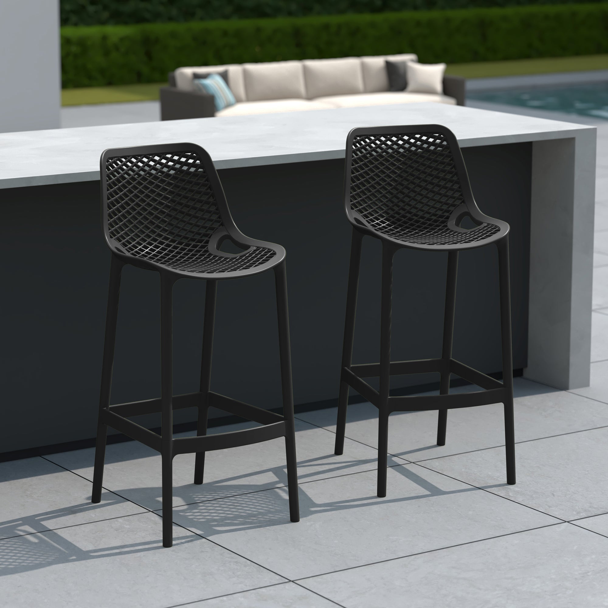 Sunshine 41.75" Outdoor Modern Polypropylene Plastic Patio Bar Height Stools (Set of 2)
