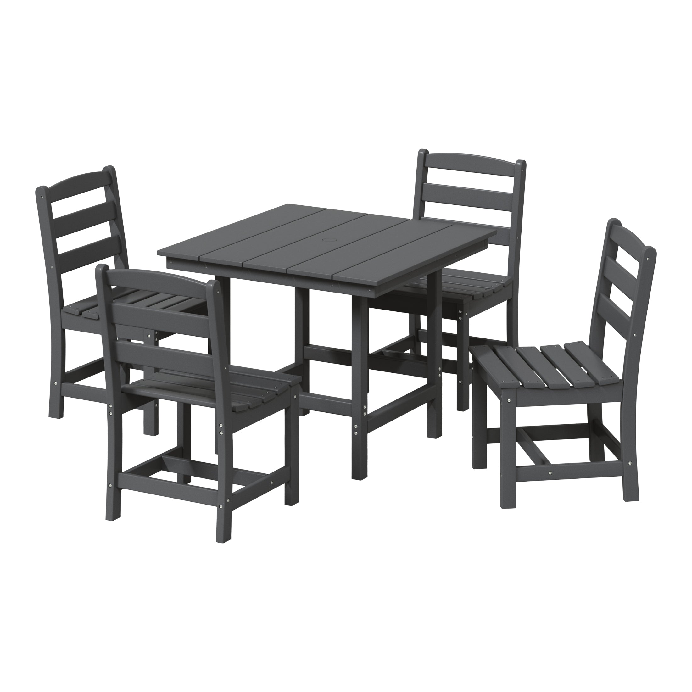 Palms 5-Piece HDPE Outdoor Square Patio Dining Table Set with Armless Side Chairs