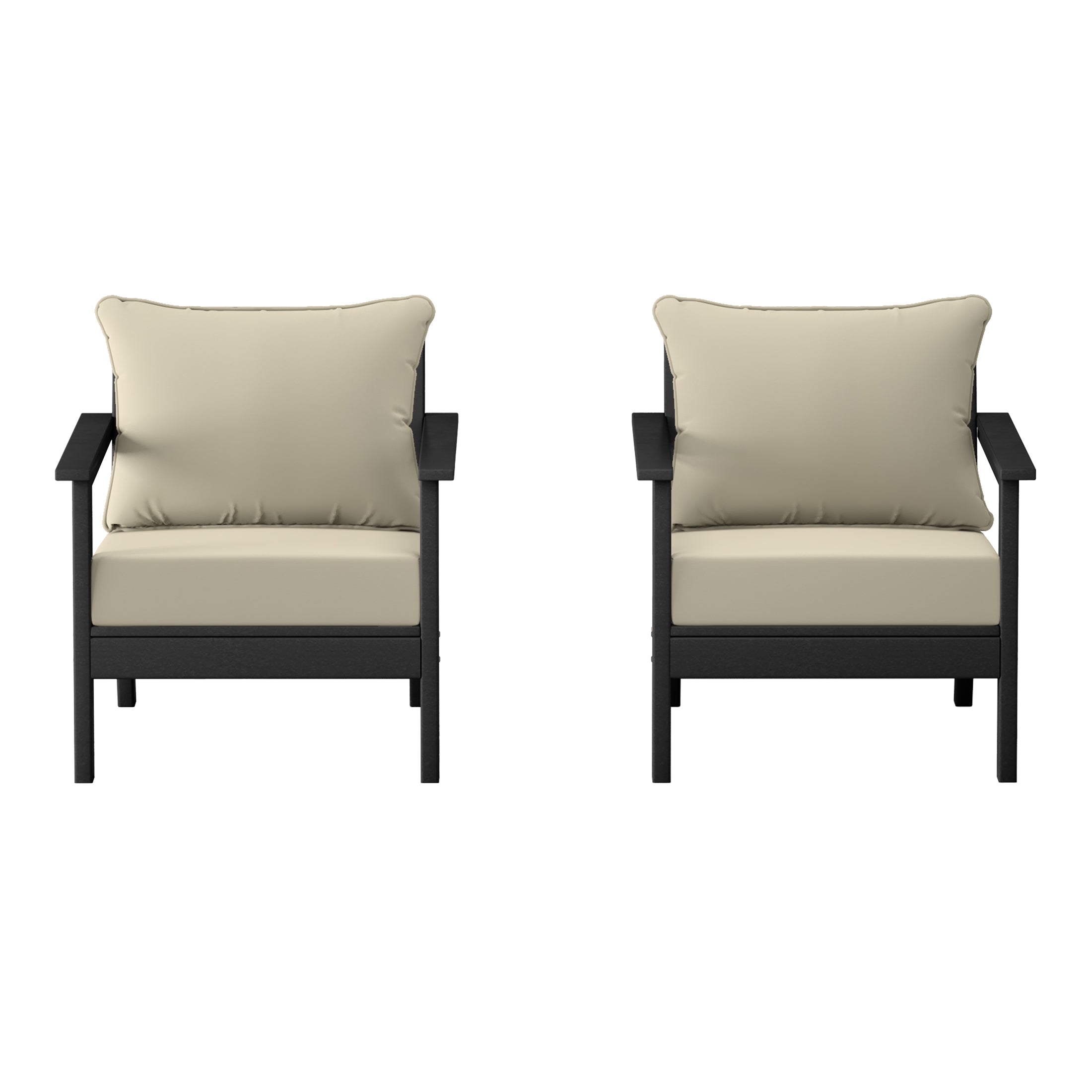 Portsmouth Outdoor Modern HDPE Patio Club Chairs with Deep Seat Cushions (Set of 2)