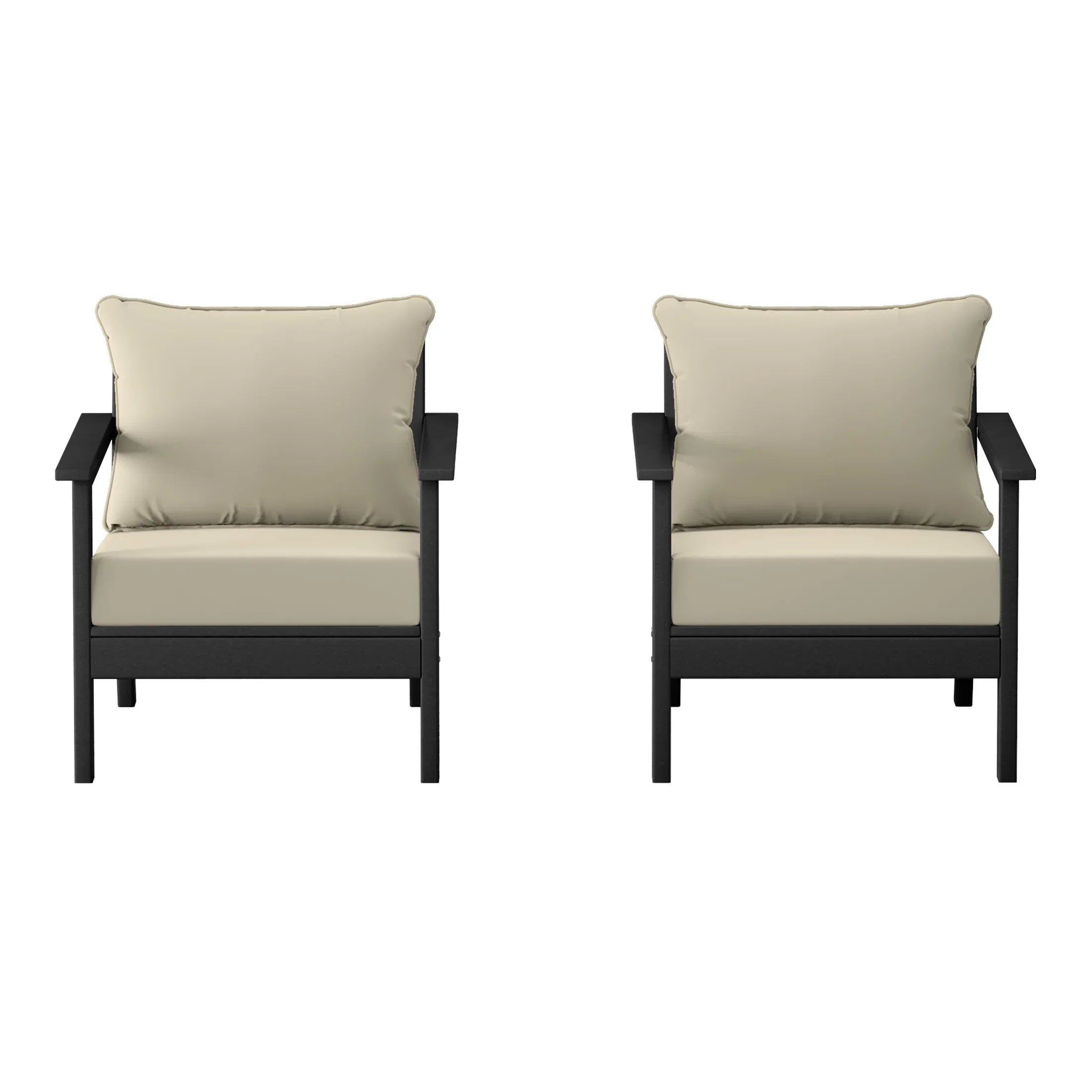 Portsmouth Outdoor Modern HDPE Patio Club Chairs with Deep Seat Cushions (Set of 2)