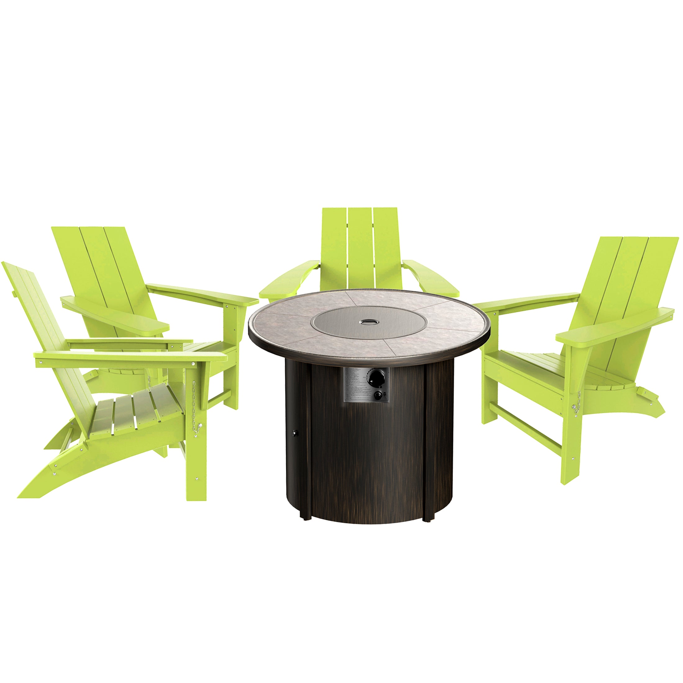 Palms Modern Folding Poly Adirondack Chair With Round Fire Pit Table