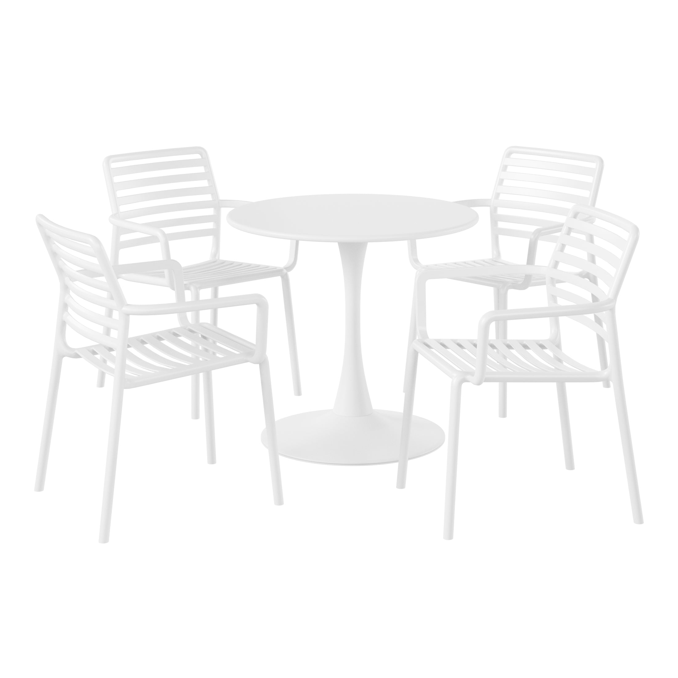 Sunshine 5-Piece Indoor Outdoor Metal Patio Dining Table Set With Stackable Plastic Patio Arm Chairs