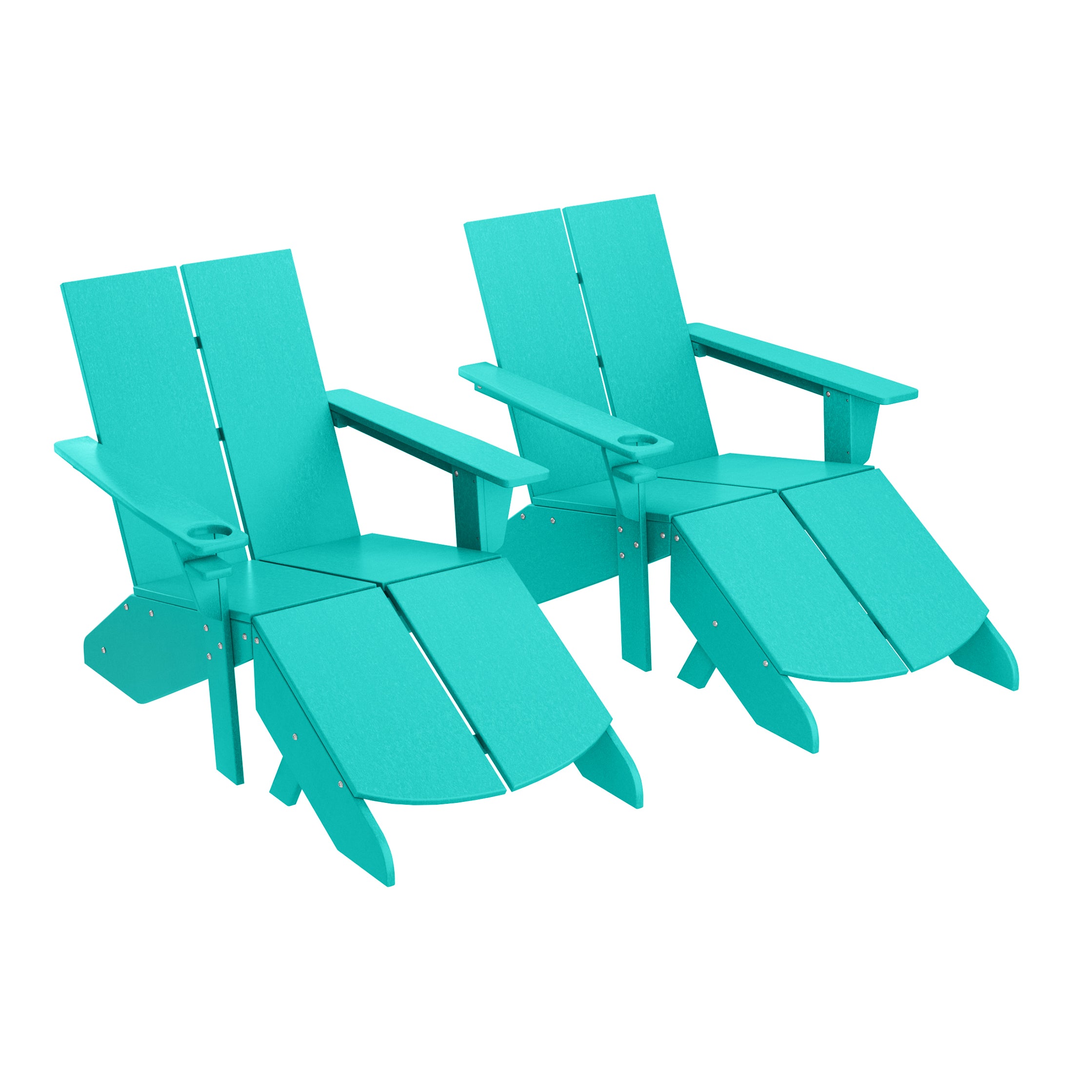 Seaview Outdoor 4-Piece HDPE Modern Adirondack Chairs Set with Folding Patio Ottomans and Cup Holder