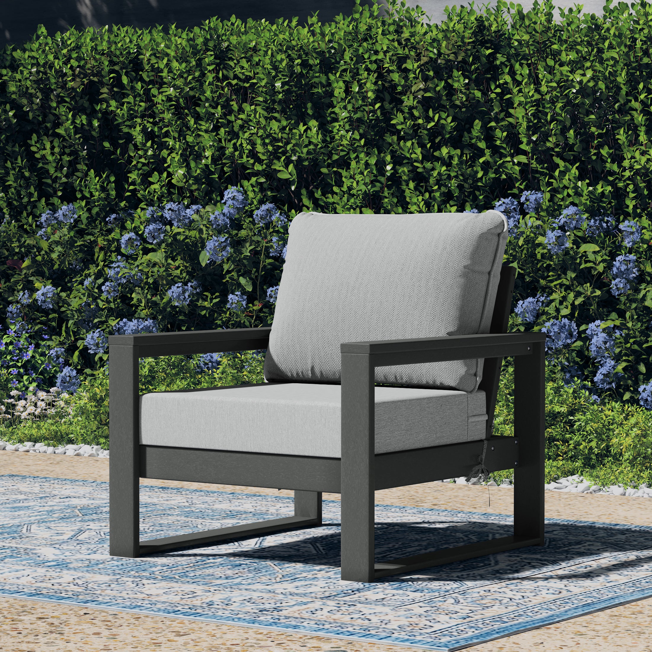 Rockaway Outdoor Modern HDPE Patio Club Chair with Waterproof Deep Seat Cushions
