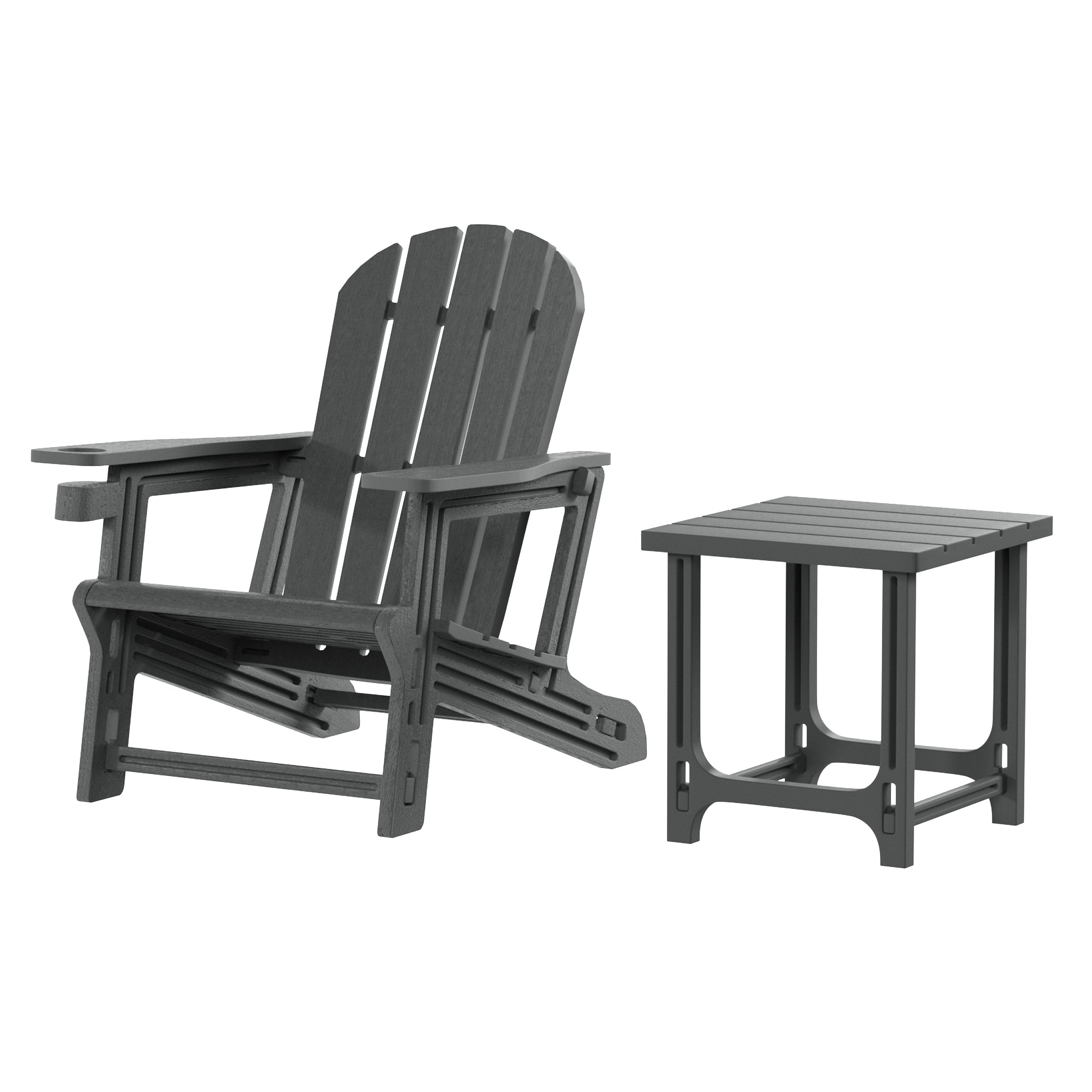 Cayman 2-Piece HDPE Plastic Adirondack Patio Chair With 18" Side Table Set