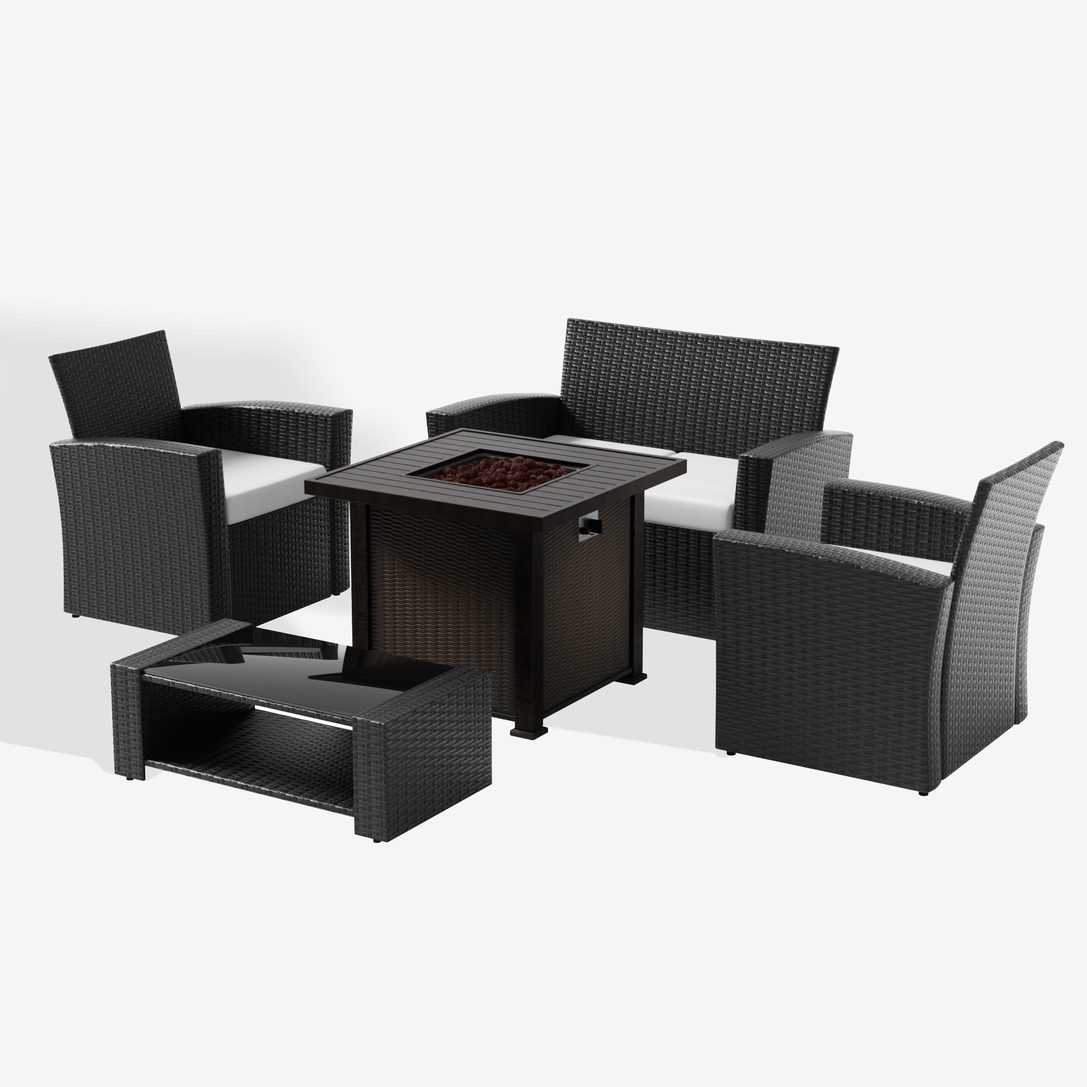 Wynston 4-Piece Conversation Outdoor Patio Sofa Set with Square Fire Pit Table