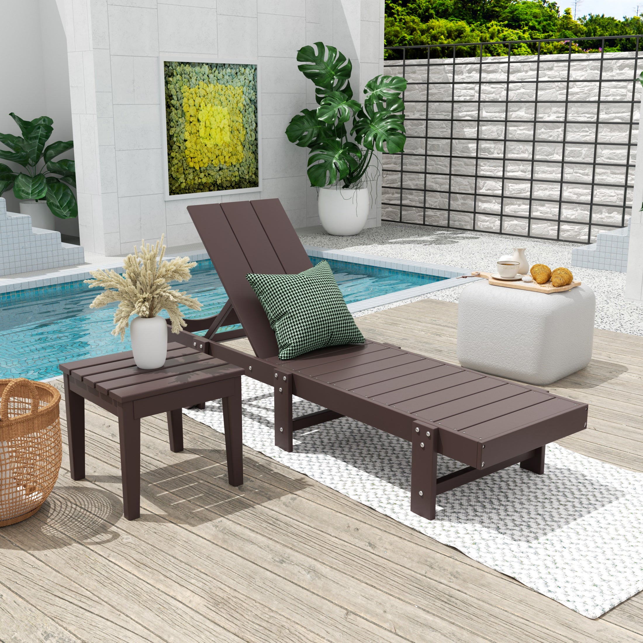 Palms 2 Piece Modern Poly Reclining Chaise Lounge With Wheels