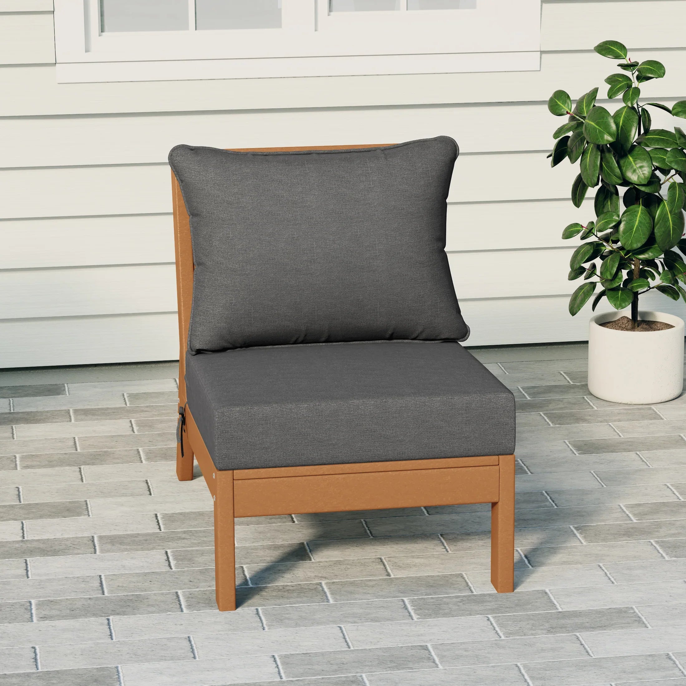 Portsmouth Outdoor HDPE Deep Seating Modular Armless Patio Chair with Patio Cushions