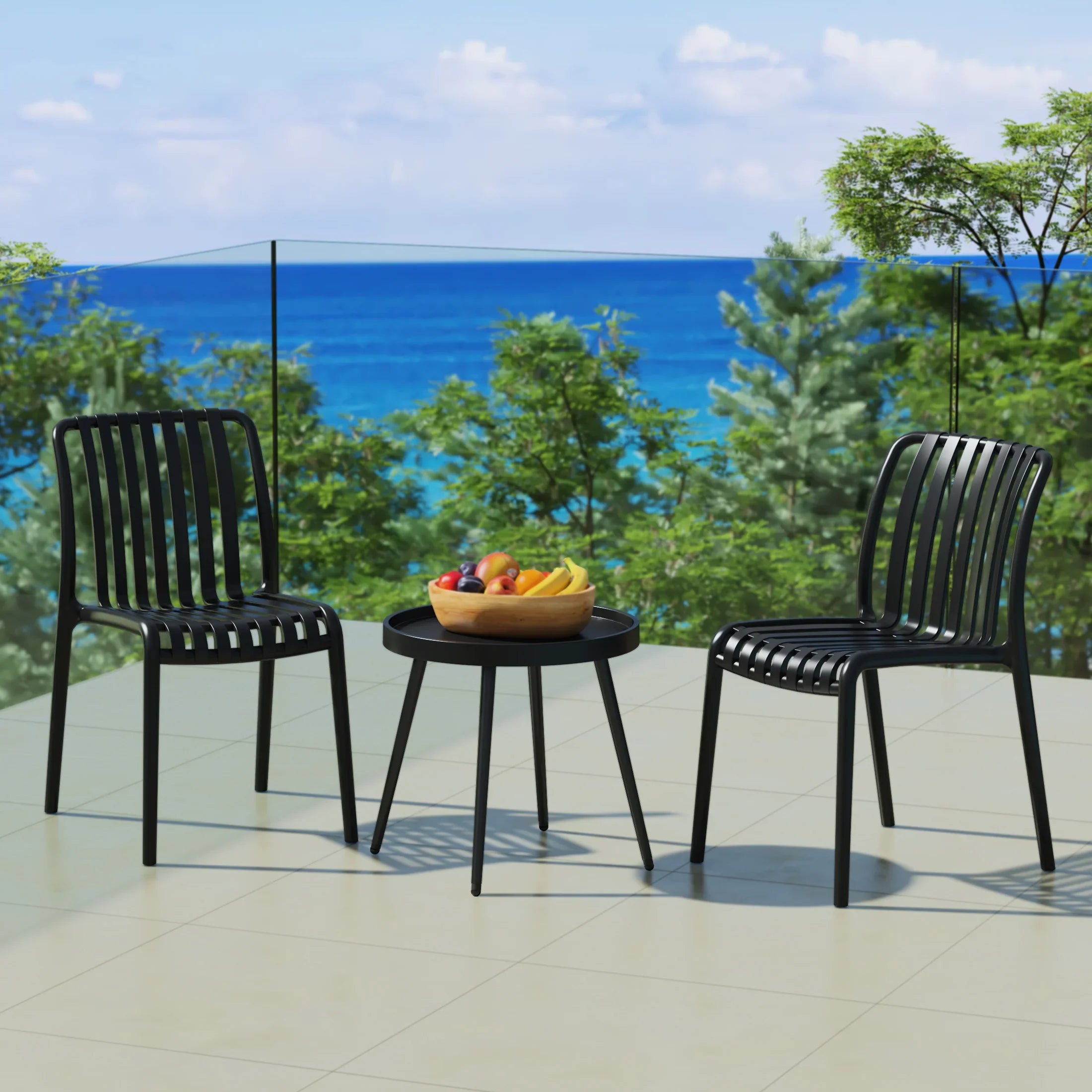 Sunshine 3-Piece Outdoor Patio Bistro Balcony Furniture Set With Stackable Chairs