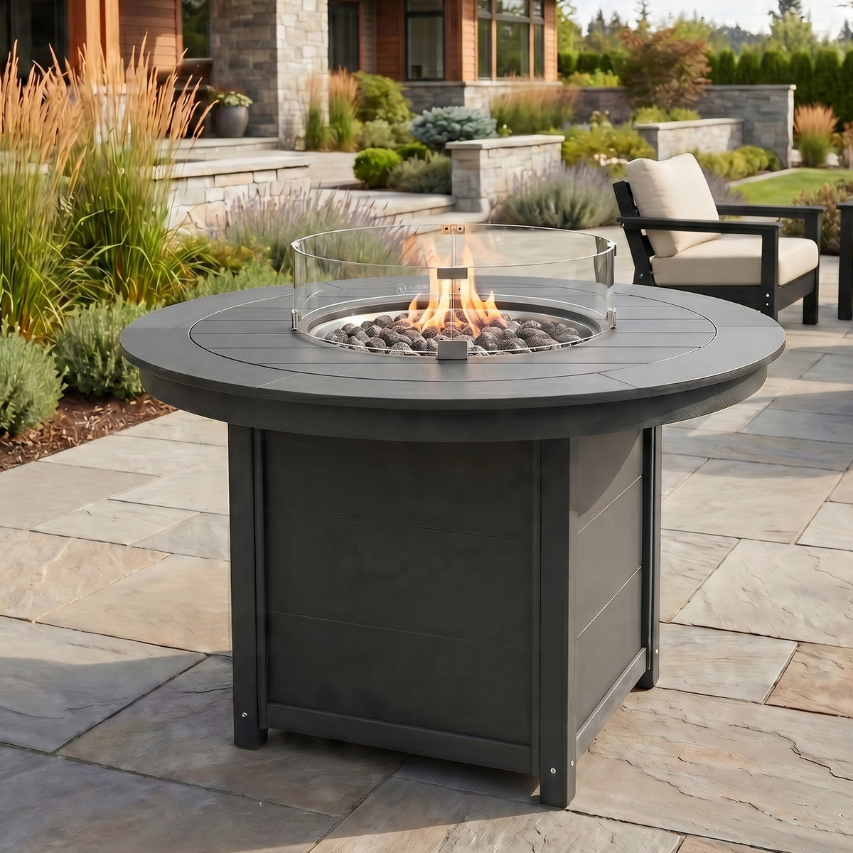 Sol 47" Modern Outdoor Patio Propane Gas Round Fire Pit Table