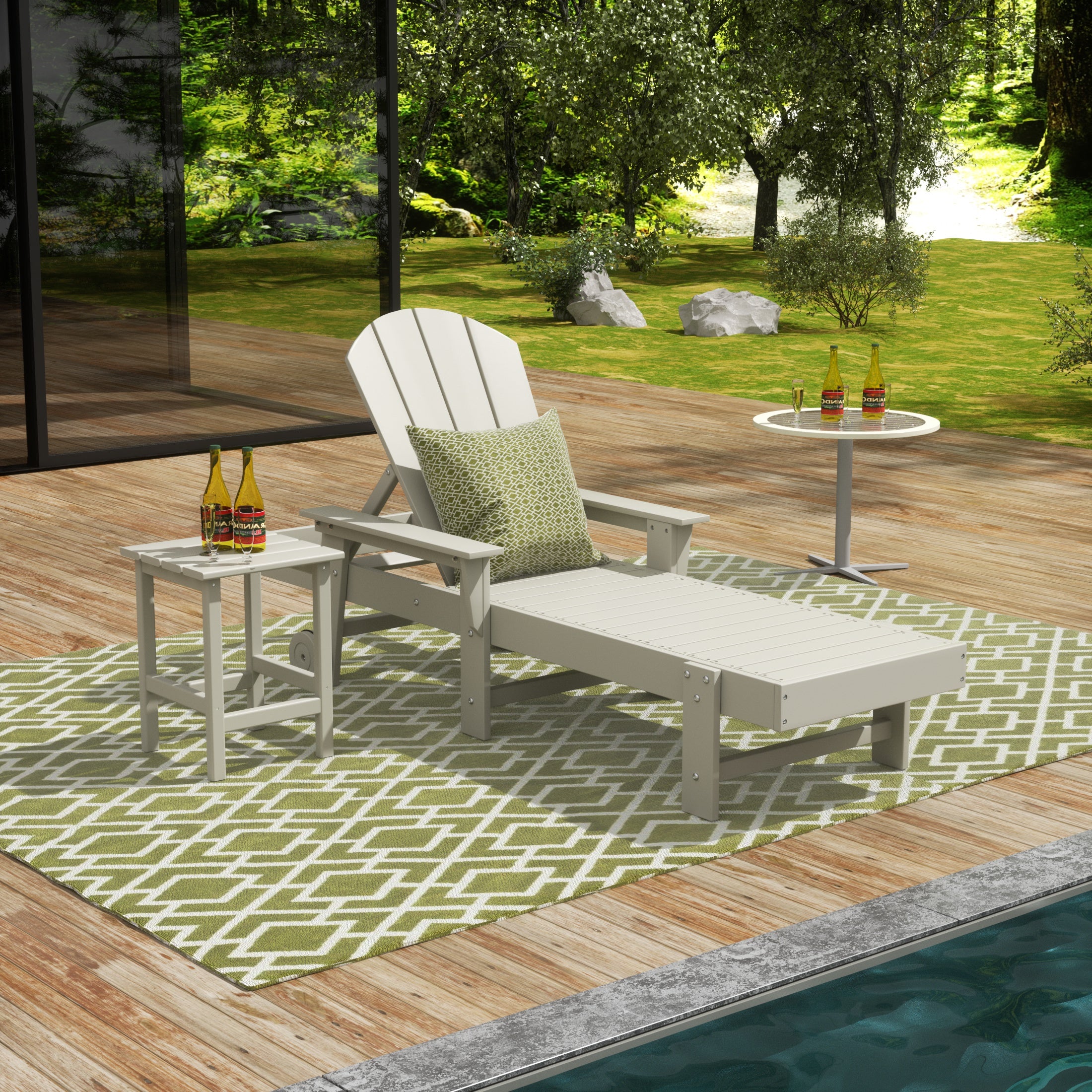 Paradise 2 Piece Adirondack Poly Reclining Chaise Lounge With Arms & Wheels