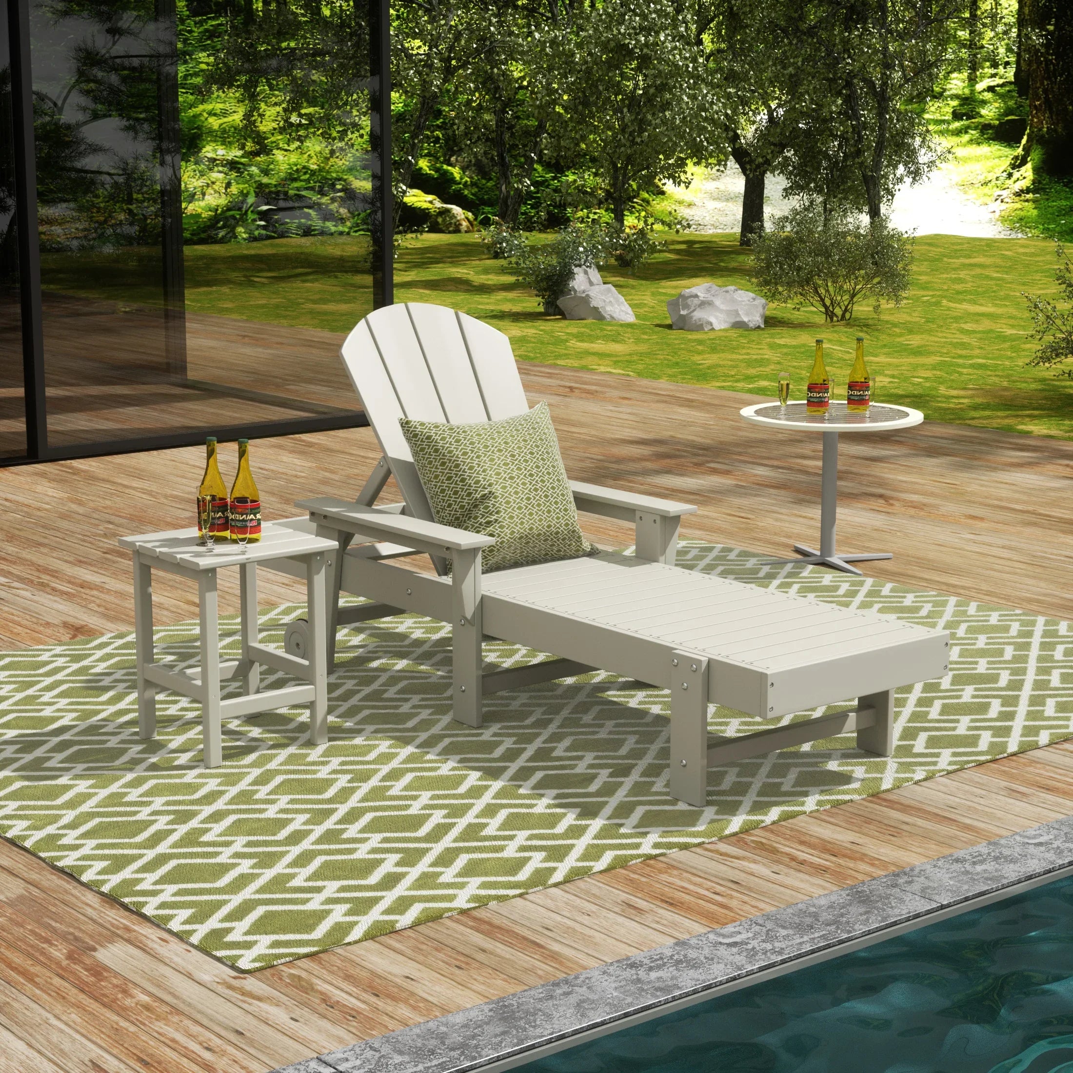 Paradise 2 Piece Adirondack Poly Reclining Chaise Lounge With Arms & Wheels
