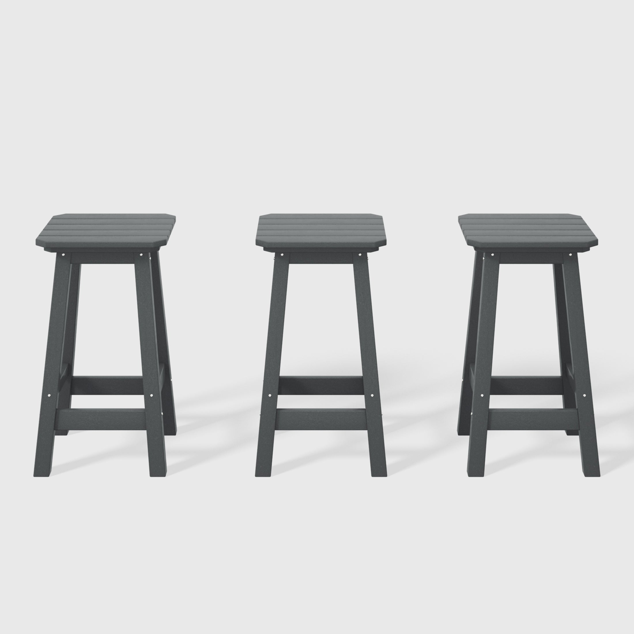 Paradise 24" HDPE Outdoor Patio Counter High Backless Square Bar Stools Set of Three