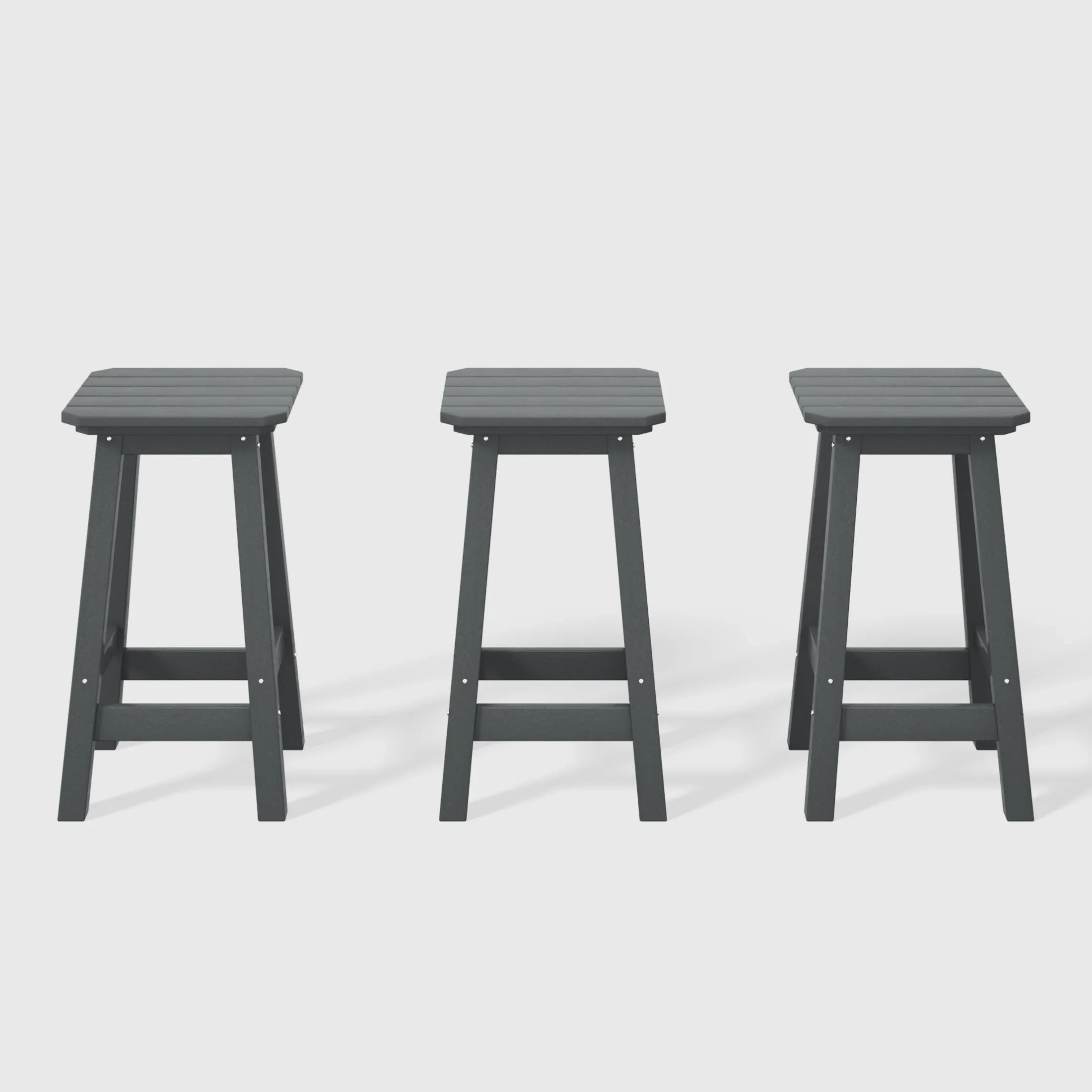 Paradise 24" HDPE Outdoor Patio Counter High Backless Square Bar Stools Set of Three