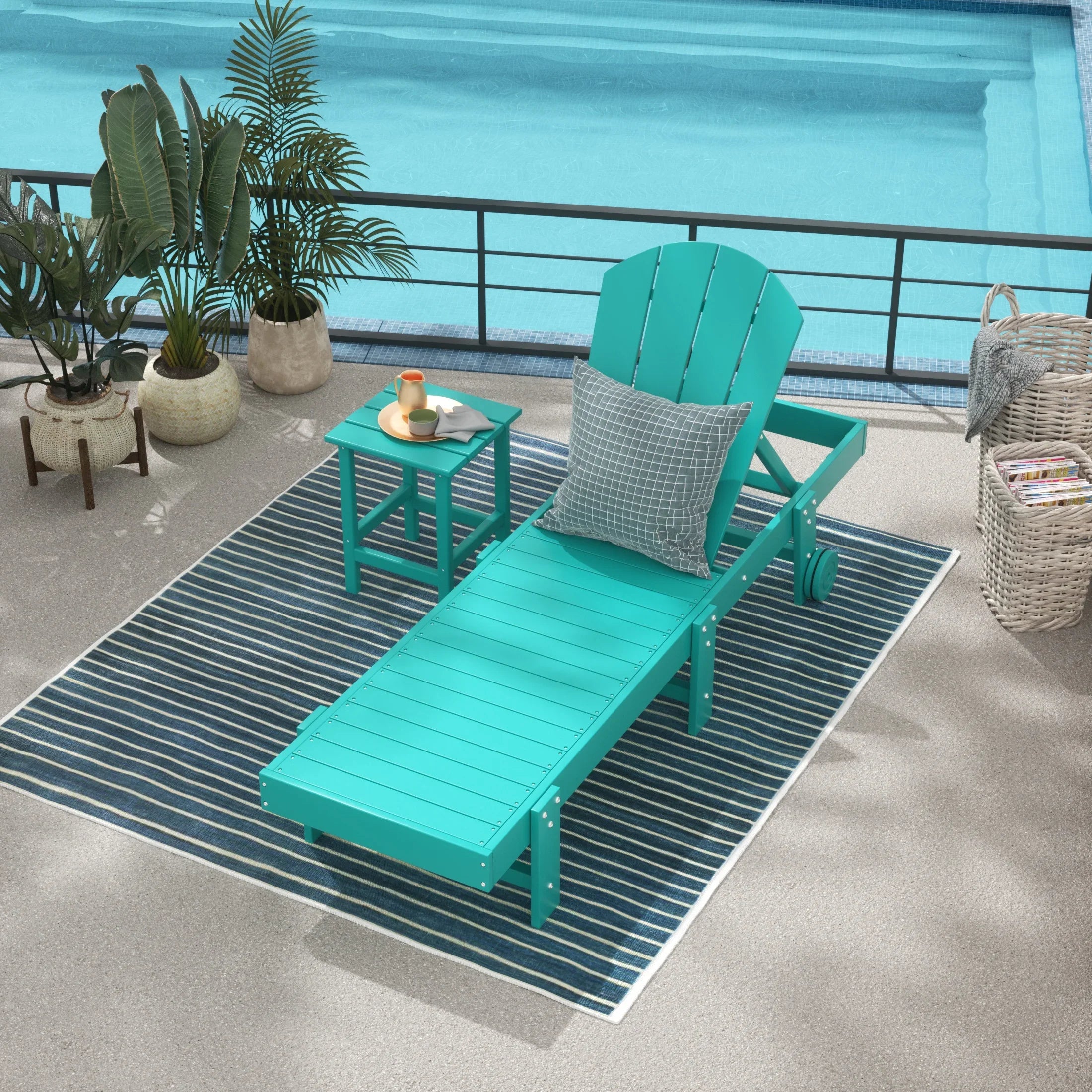Paradise 2 Piece Adirondack Poly Reclining Chaise Lounge With Wheels