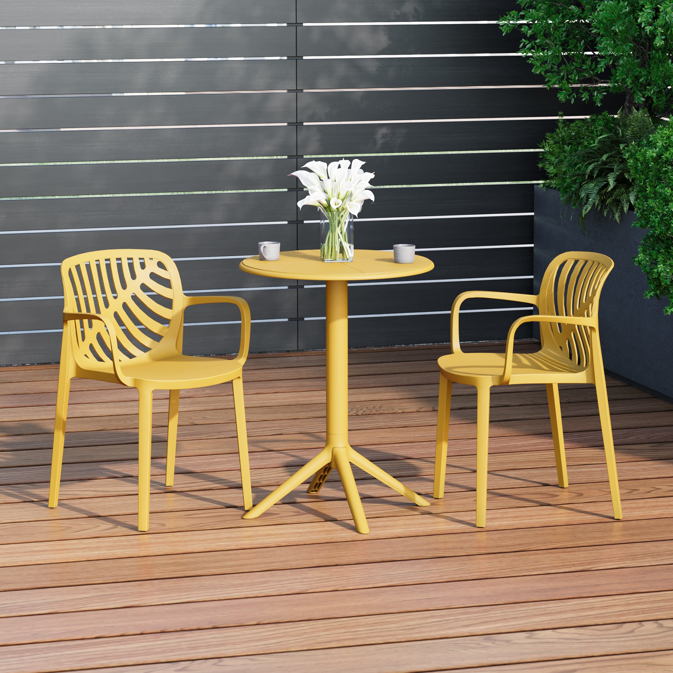 Sunshine 3-Piece Outdoor Resin Patio Bistro Table Set with Stackable Patio Dining Side Chairs For 2